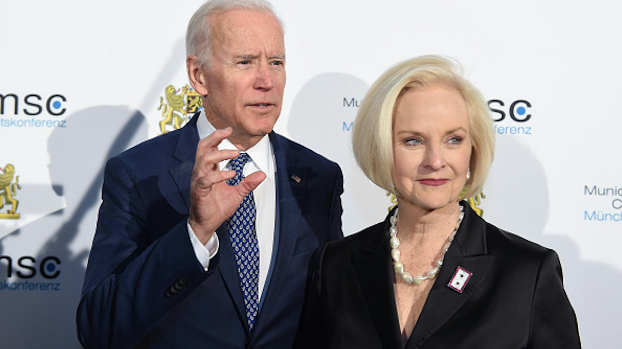 Joe Biden, former Vice President of the United States, and Cindy McCain, the wife of US Senator McCain, arrive at the reception of the Bavarian State Chancellery in the course of the 54th Munich Security Conference at the residency in Munich, Germany, 17 February 2018. More than 500 guests among those head of states and head of governments, are expected to attend the three day conference. Photo: Andreas Gebert/dpa
