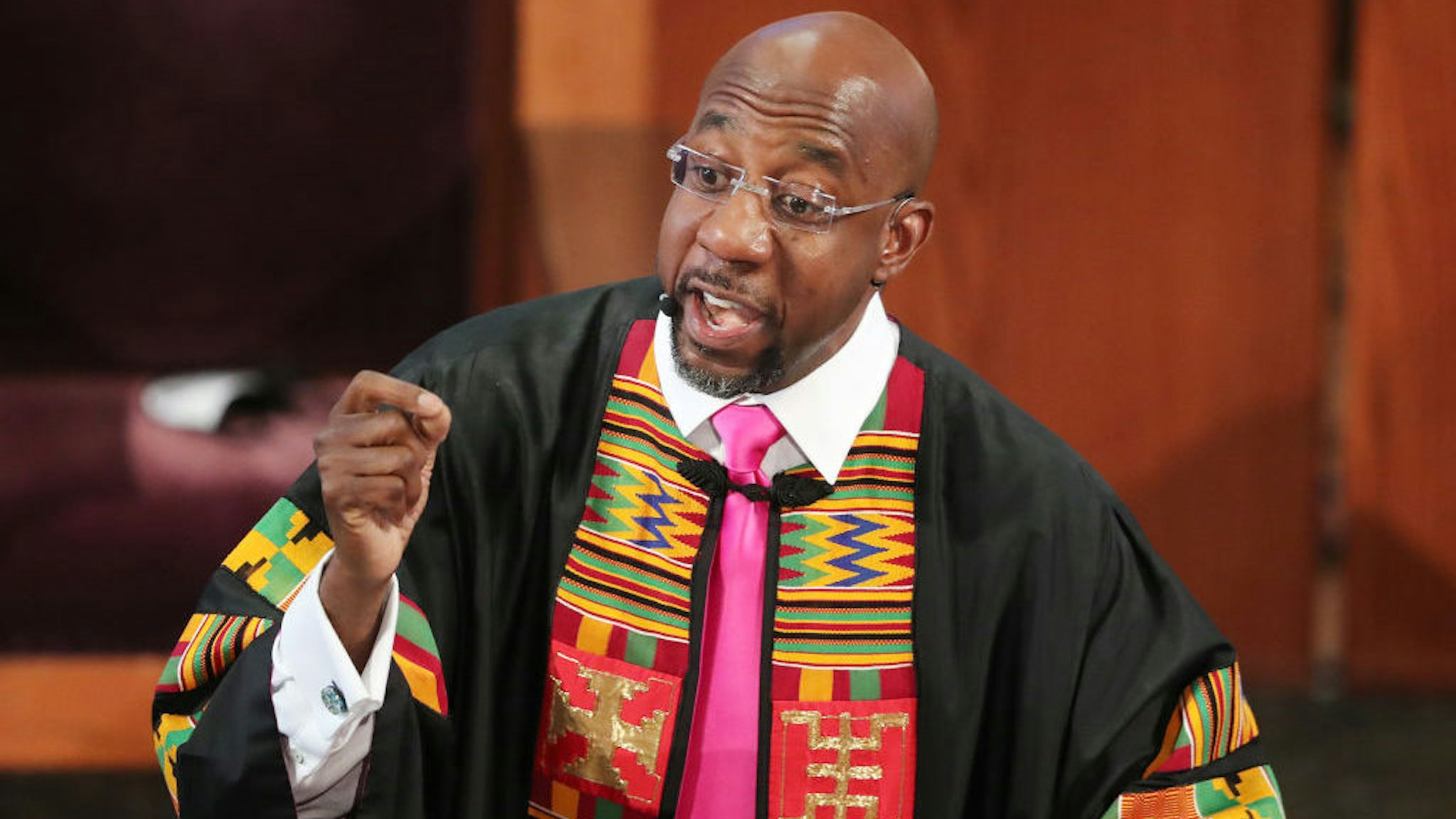 ATLANTA, GEORGIA - JUNE 23: Rev. Raphael G. Warnock delivers the eulogy for Rayshard Brooks at his funeral in Ebenezer Baptist Church on June 23, 2020 in Atlanta. (Photo by Curtis Compton-Pool/Getty Images)