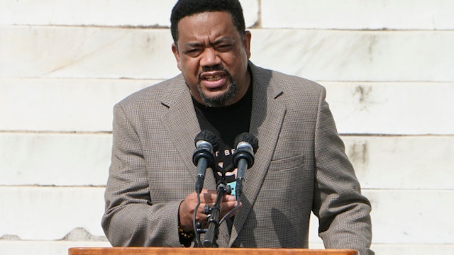 WASHINGTON, DC - AUGUST 28: Bishop Talbert Swan, III speaks during the March on Washington at the Lincoln Memorial August 28, 2020 in Washington, DC. Today marks the 57th anniversary of Rev. Martin Luther King Jr.'s "I Have A Dream" speech at the same location.
