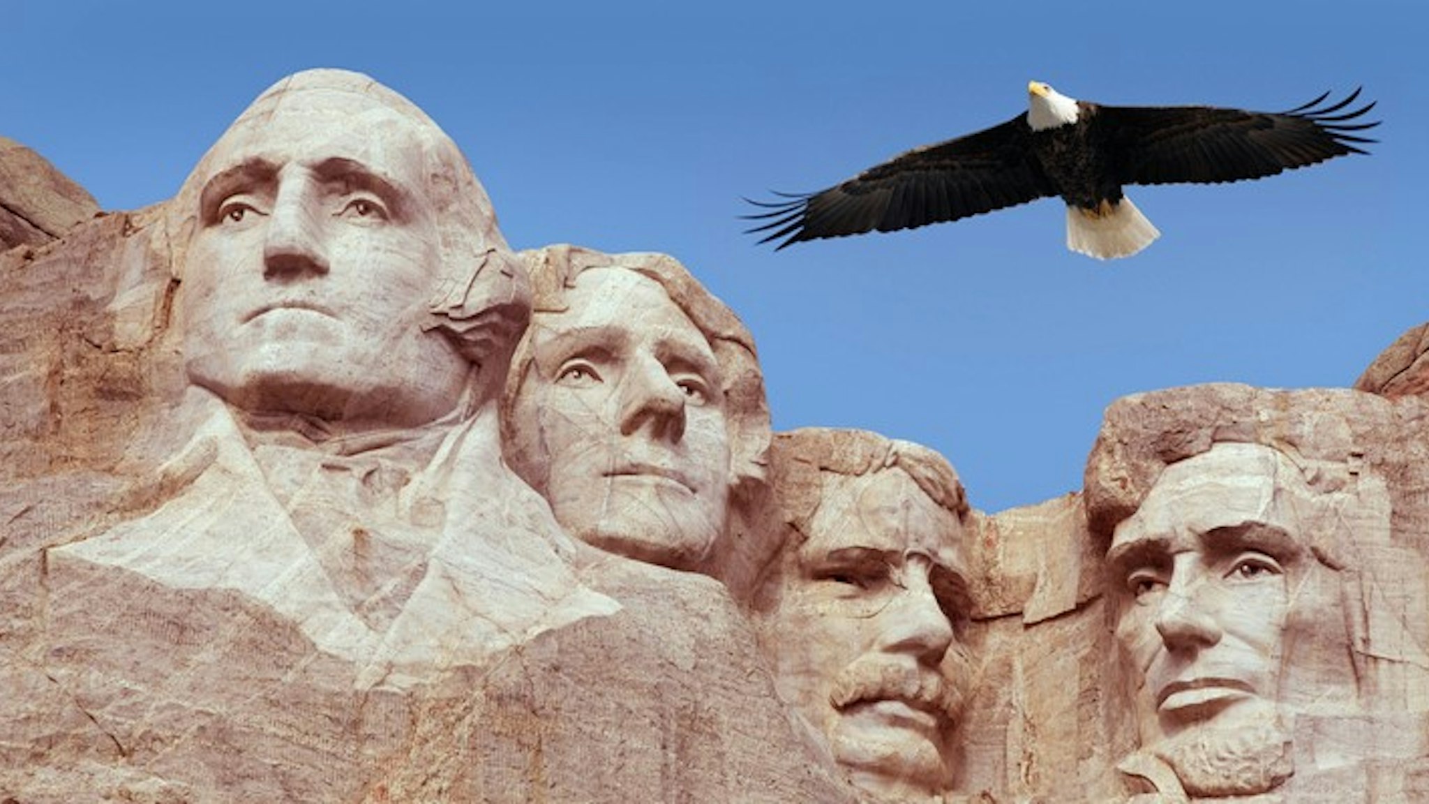 Bald Eagle Flying Free Above American Monument Mount Rushmore Presidents