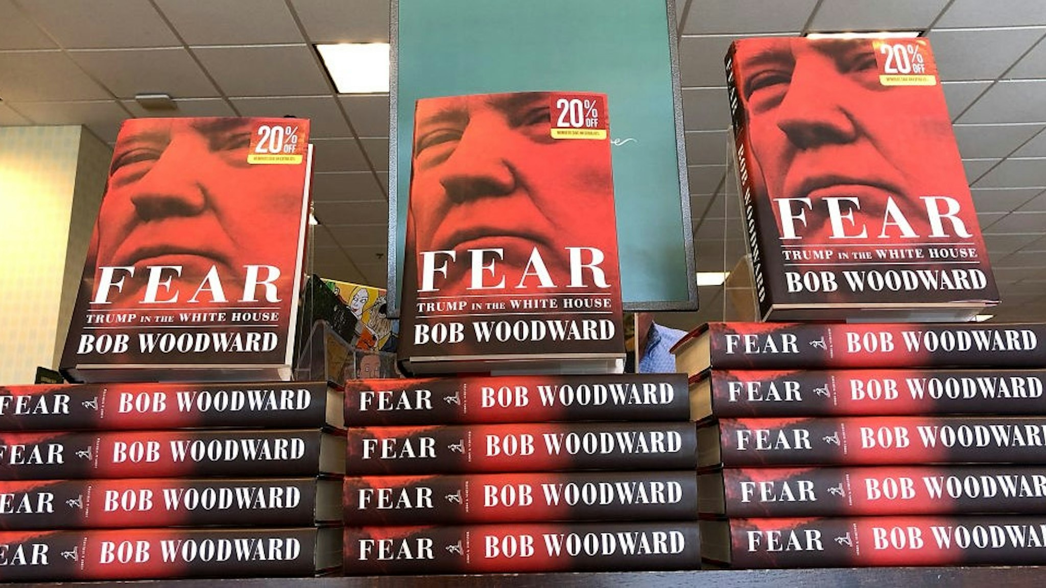 CORTE MADERA, CA - SEPTEMBER 11: The newly released book "Fear" by Bob Woodward is displayed at a Barnes and Noble bookstore on September 11, 2018 in Corte Madera, California. The new book "Fear" by Bob Woodward about the Trump adminstration hit store shelves today. (Photo by