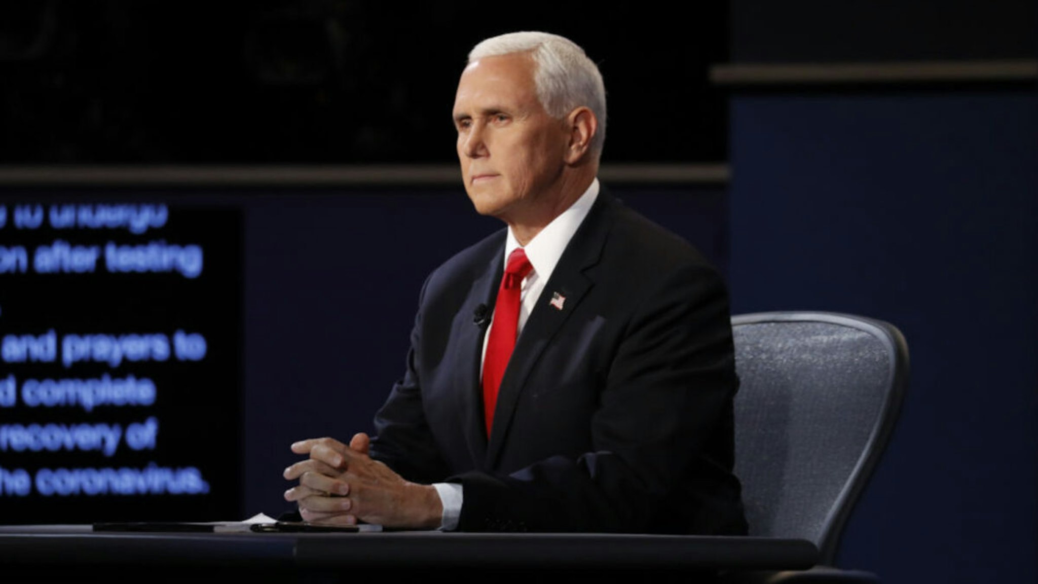 U.S. Vice President Mike Pence waits to begin the U.S. vice presidential debate at the University of Utah in Salt Lake City, Utah, U.S., on Wednesday, Oct. 7, 2020.
