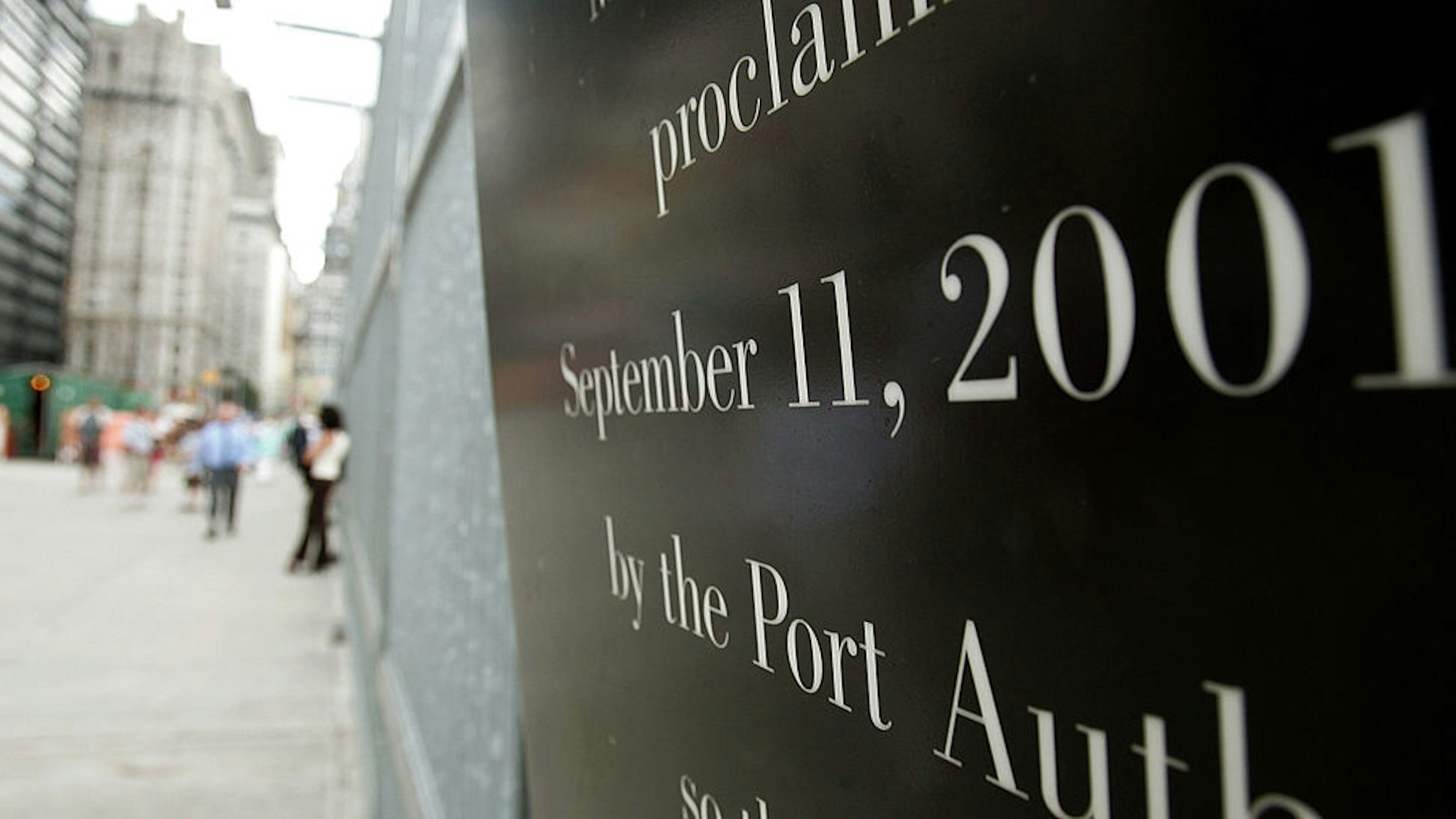 NEW YORK - AUGUST 23: A memorial sign to September 11, 2001 is shown at the former World Trade Center site August 23, 2005 in New York City. The fourth anniversary of the terrorist attacks is approaching.
