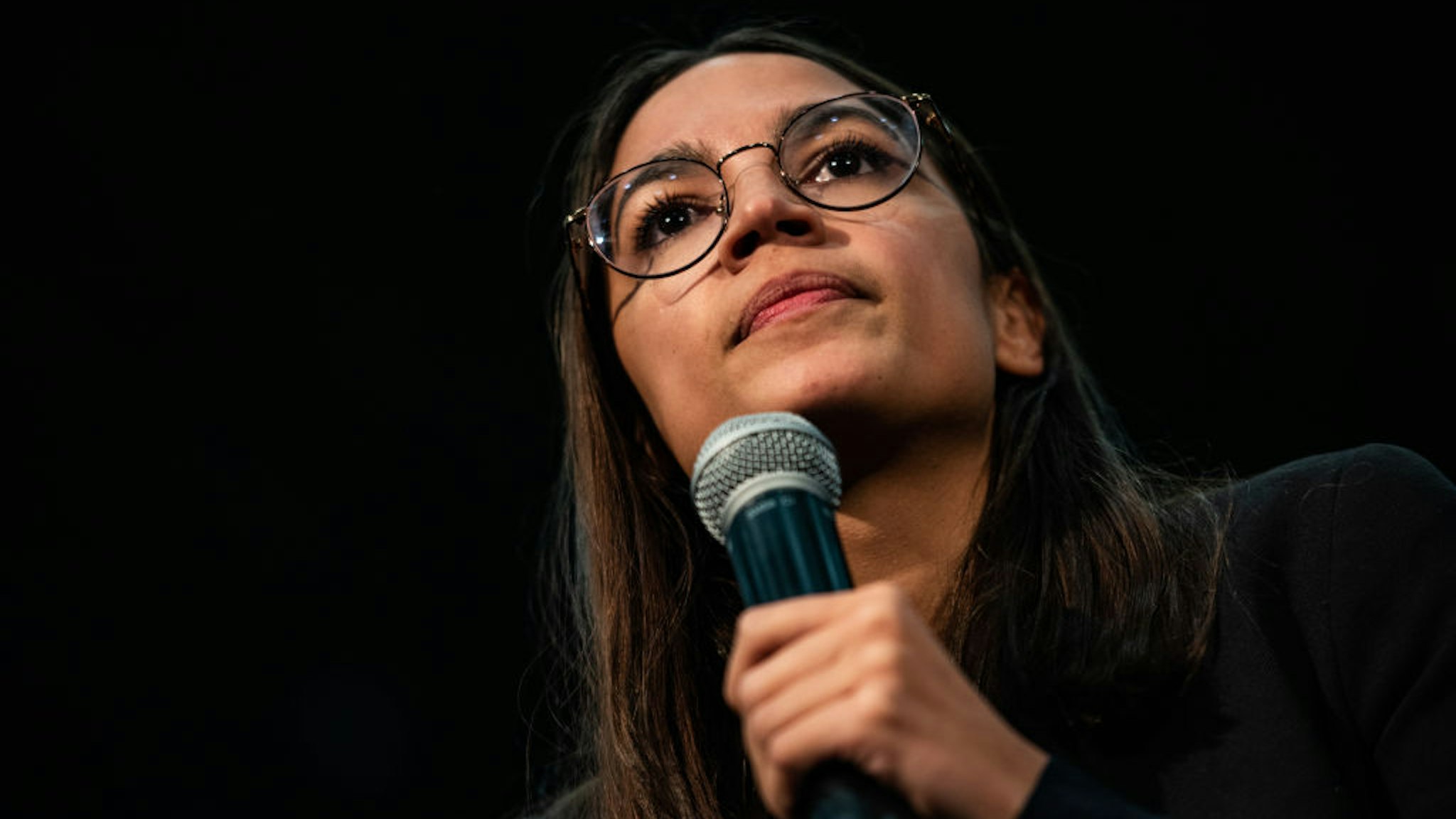 SIOUX CITY, IOWA - JANUARY 26: Alexandria Ocasio-Cortez, D-N.Y., speaks ahead of Sen. Bernie Sanders, I-Vt., 2020 Democratic Presidential Candidate during a rally on Sunday, January 26, 2020 in Sioux City, Iowa.
