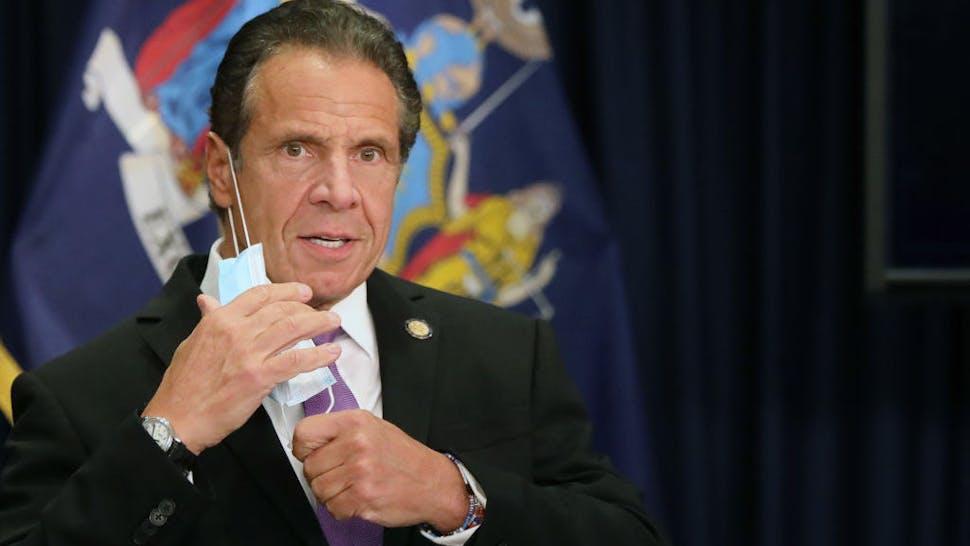 Andrew Cuomo NEW YORK, NEW YORK - SEPTEMBER 08: New York state Gov. Andrew Cuomo speaks at a news conference on September 08, 2020 in New York City. Cuomo, though easing restrictions on casinos and malls throughout the state, has declined to do so for indoor dining in restaurants in New York City despite pressure from business owners, citing struggles by the city to enforce the state's previous orders. (Photo by Spencer Platt/Getty Images)
