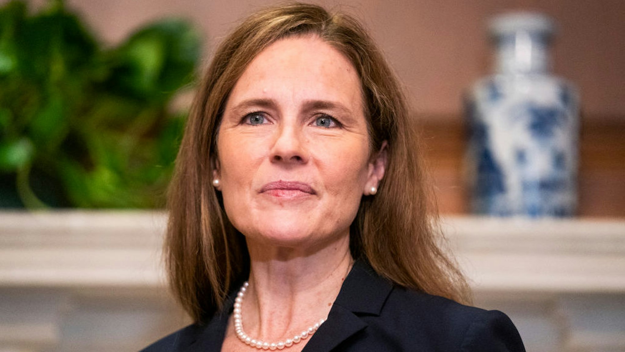 WASHINGTON, DC - OCTOBER 21: Supreme Court nominee Judge Amy Coney Barrett meets with U.S. Sen. Martha McSally (R-AZ) on October 21, 2020 in Washington, DC. President Donald Trump nominated Barrett to replace Justice Ruth Bader Ginsburg after her death.