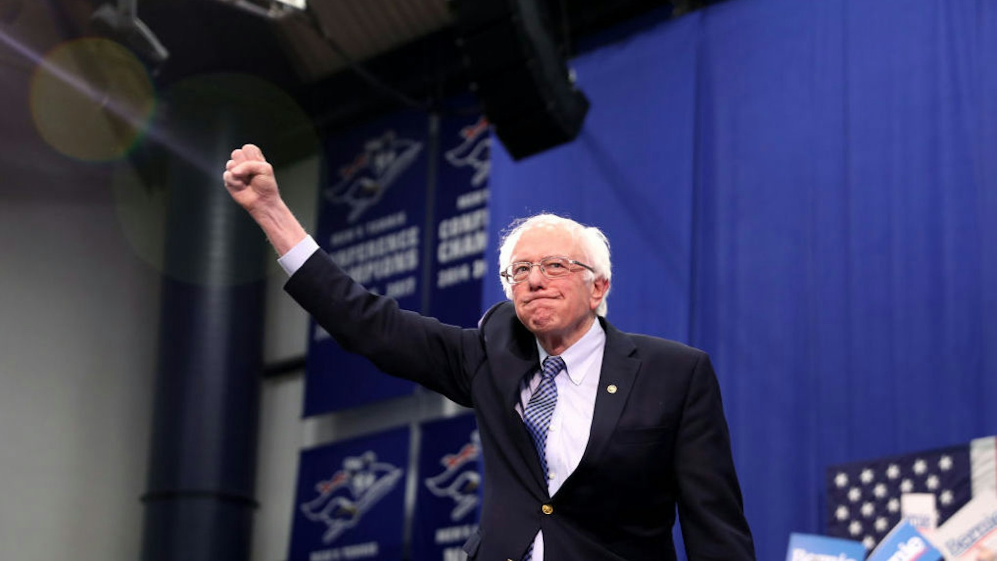 MANCHESTER, NEW HAMPSHIRE - FEBRUARY 11: Democratic presidential candidate Sen. Bernie Sanders (I-VT) takes the stage during a primary night event on February 11, 2020 in Manchester, New Hampshire. New Hampshire voters cast their ballots today in the first-in-the-nation presidential primary.