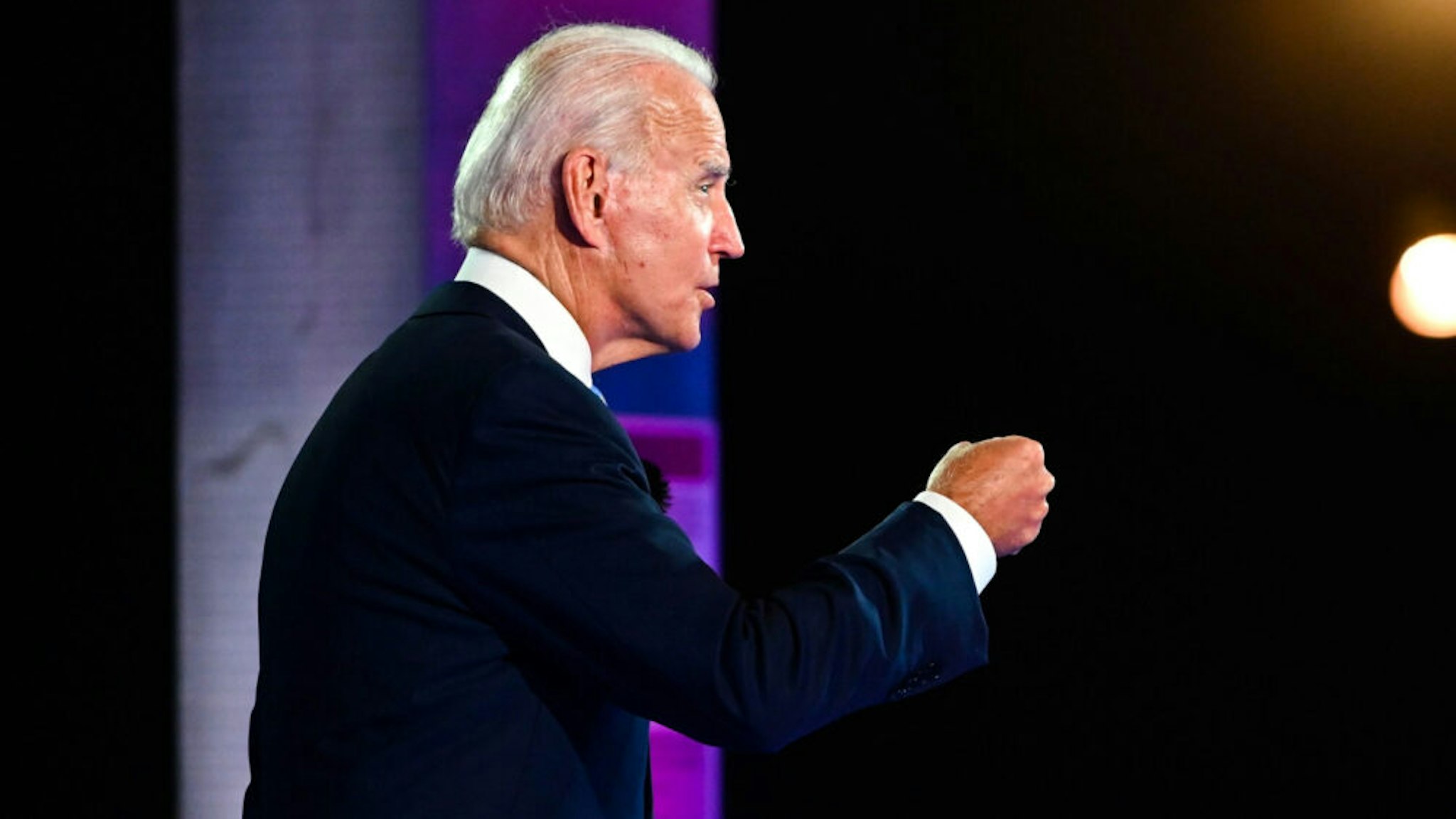Democratic presidential nominee and former Vice President Joe Biden participates in an NBC Town Hall event at the Perez Art Museum in Miami, Florida on October 5, 2020.