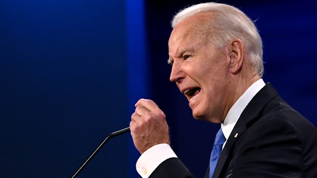 Democratic Presidential candidate and former US Vice President Joe Biden gestures as he speaks during the final presidential debate at Belmont University in Nashville, Tennessee, on October 22, 2020.