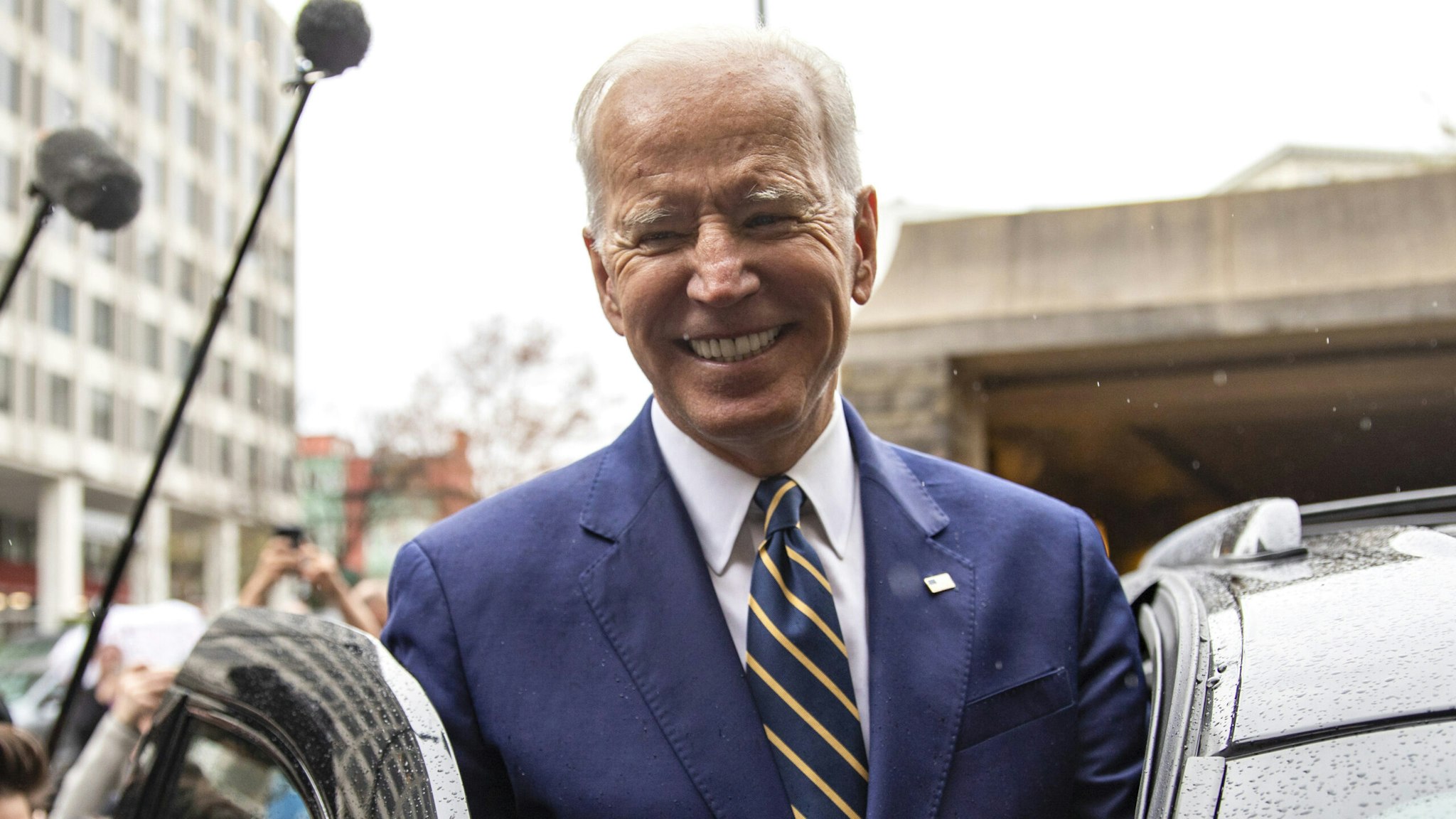 WASHINGTON, DC - APRIL 05: Former Vice President Joe Biden waves to supporters at the International Brotherhood of Electrical Workers Construction and Maintenance conference on April 05, 2019 in Washington, DC. Former Vice President Joe Biden on Friday called President Donald Trump a "tragedy in two acts" for the way he characterizes people and is consumed with personal grievances.