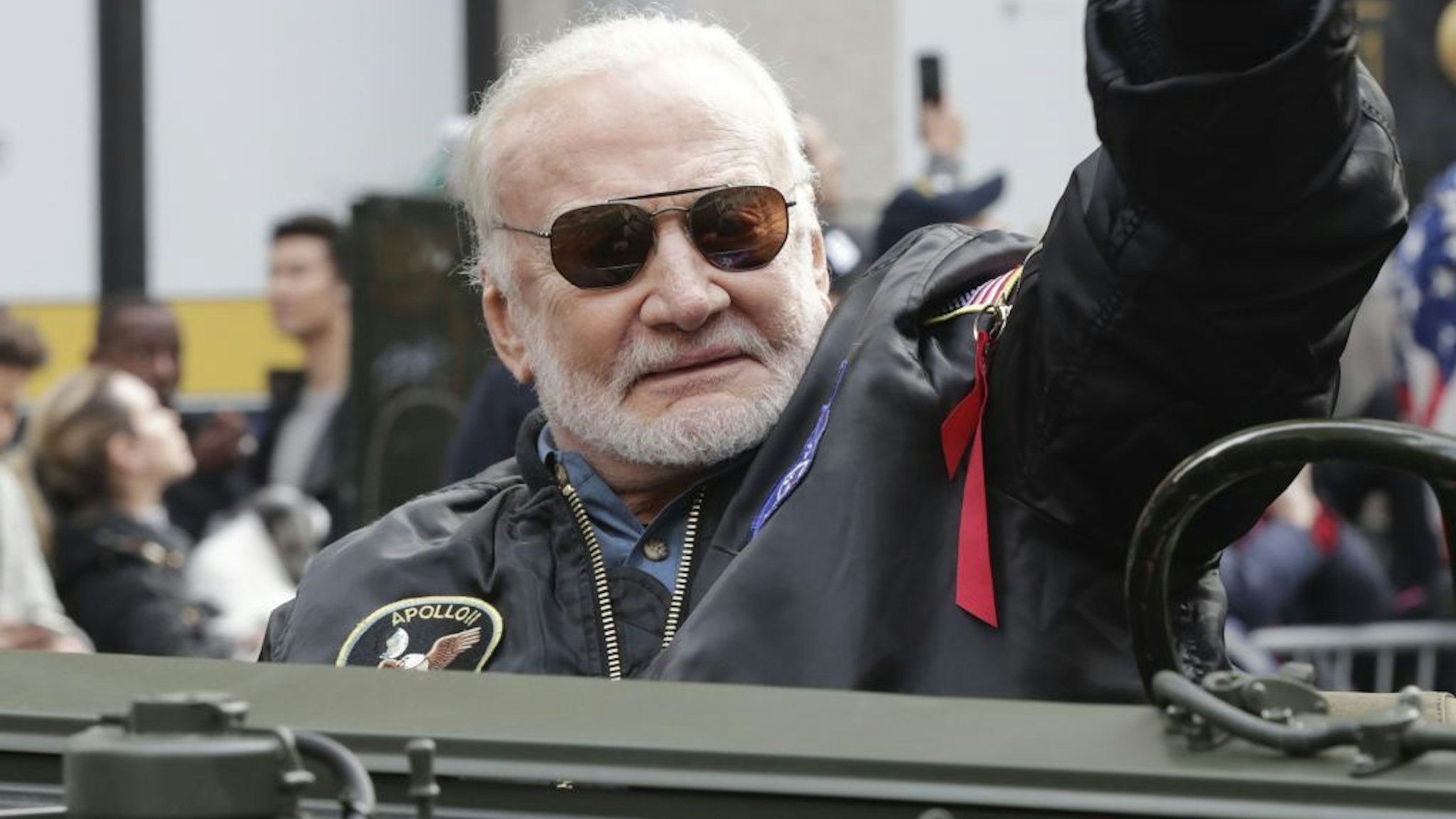 Buzz Aldrin, Apollo 11 astronaut, during a parade to celebrate Veterans' Day on Fifth Avenue in New York City, November 11, 2019. (Photo by EuropaNewswire/Gado/Getty Images)