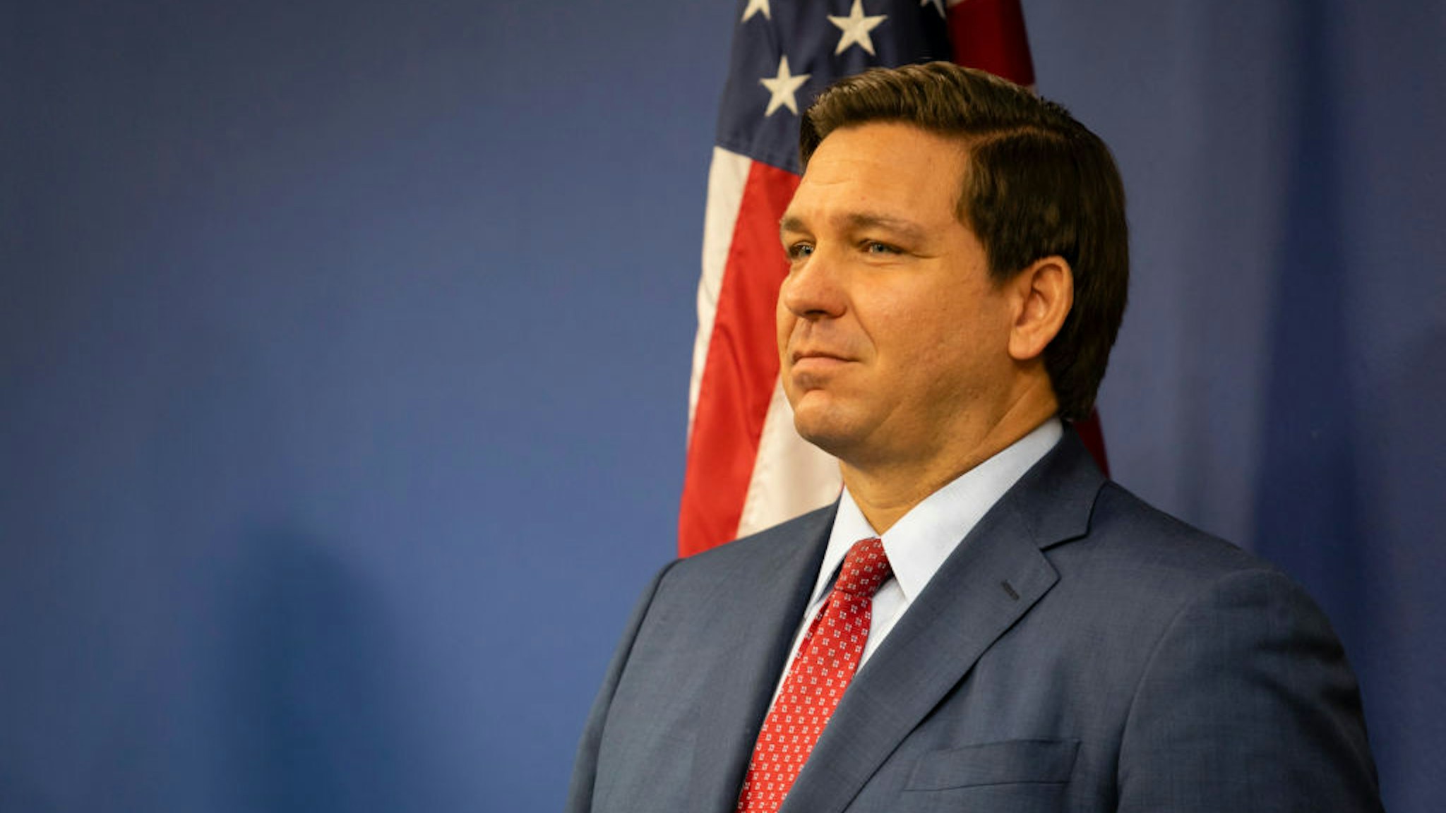 MIAMI, FL - JUNE 08: Florida Governor Ron DeSantis is seen during a press conference relating hurricane season updates at the Miami-Dade Emergency Operations Center on June 8, 2020 in Miami, Florida. NOAA has predicted that this year's Atlantic hurricane season will be more active than usual with up to 19 named storms and 6 major hurricanes possible.