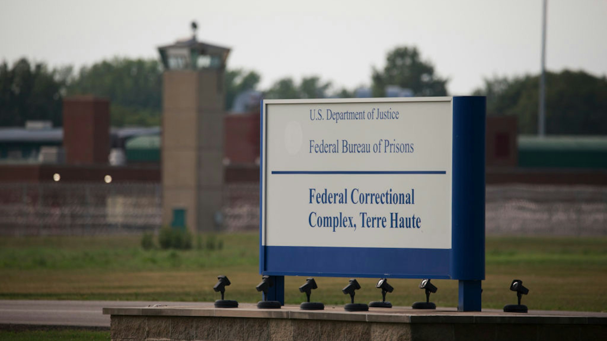 TERRE HAUTE, INDIANA, UNITED STATES - 2020/07/15: View of a sign outside the Terre Haute Federal Correctional Complex where death row inmate Wesley Ira Purkey was scheduled to be executed by lethal injection. Purkey's execution scheduled for 7 p.m., was delayed by a judge. Purkey suffers from Dementia, and Alzheimer's disease. Wesley Ira Purkey was convicted of a gruesome 1998 kidnapping and killing.