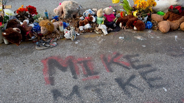 A memorial for Michael Brown on the spot where he was killed.