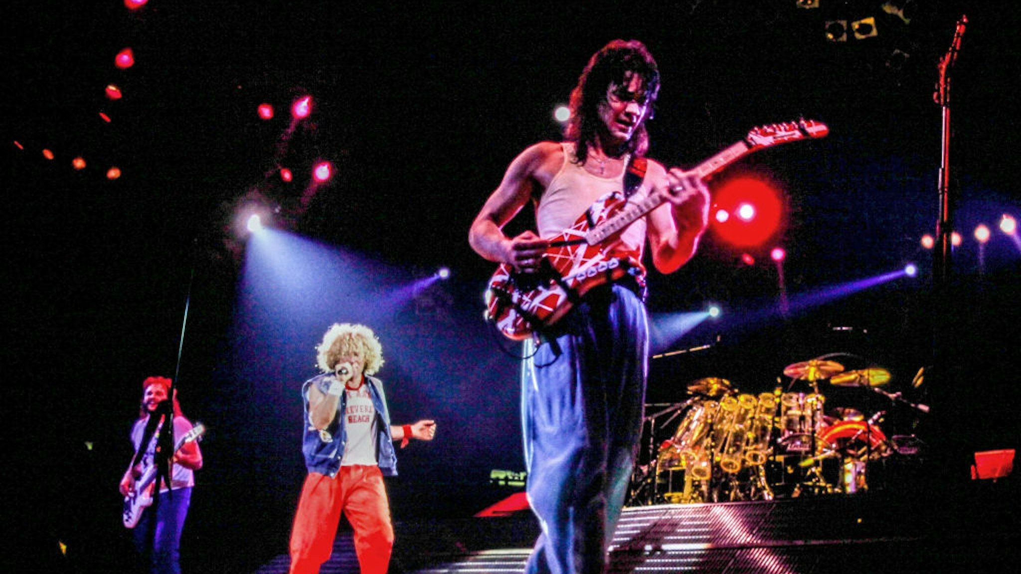 Michael Anthony, Sammy Hagar, Eddie Van Halen perform at the Boston Garden, Boston, MA on August 14, 1986 (Ron Pownall/Getty Images)