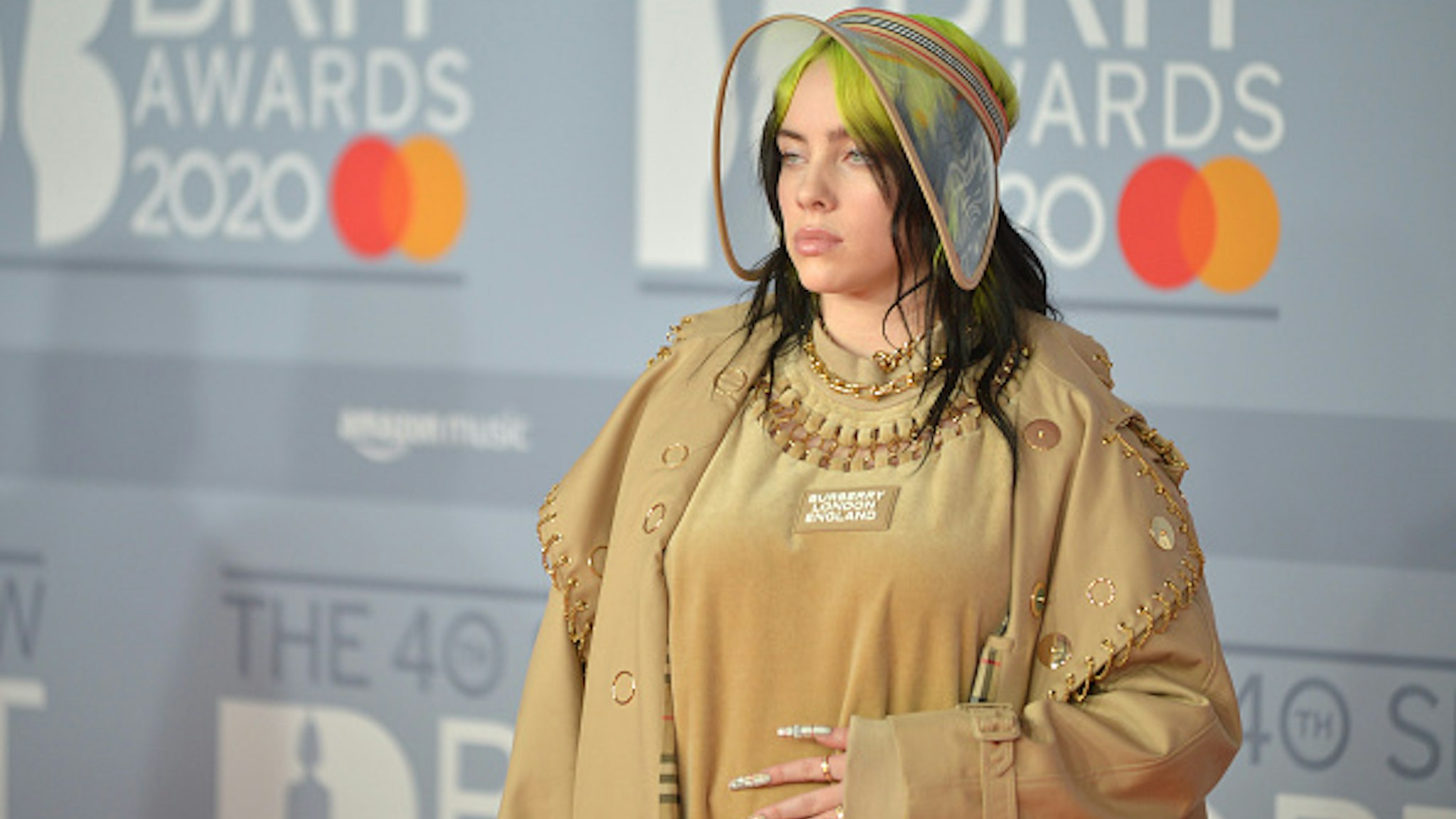 LONDON, ENGLAND - FEBRUARY 18: (EDITORIAL USE ONLY) Billie Eilish attends The BRIT Awards 2020 at The O2 Arena on February 18, 2020 in London, England.