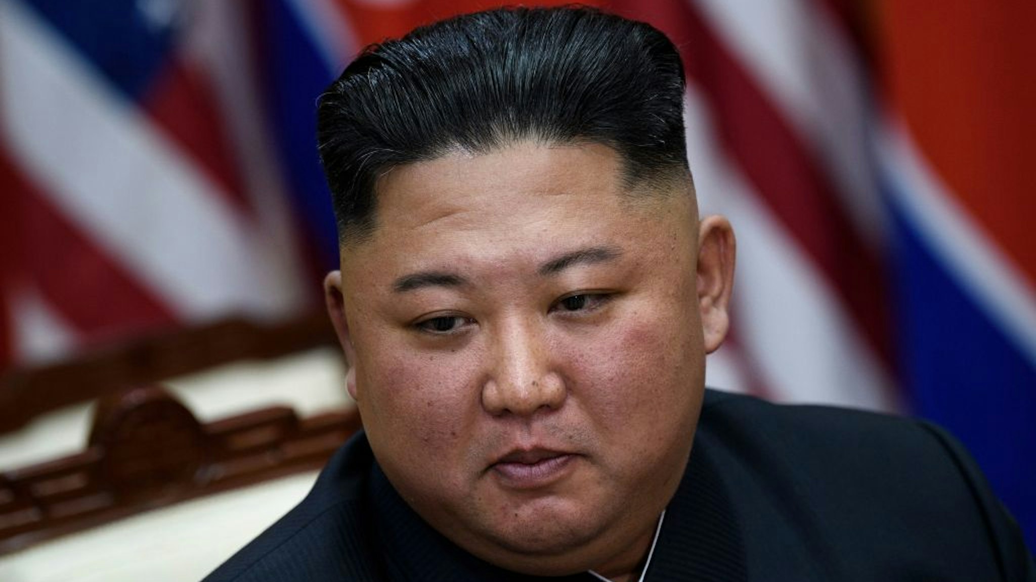 North Korea's leader Kim Jong Un before a meeting with US President Donald Trump on the south side of the Military Demarcation Line that divides North and South Korea, in the Joint Security Area (JSA) of Panmunjom in the Demilitarized zone (DMZ) on June 30, 2019.
