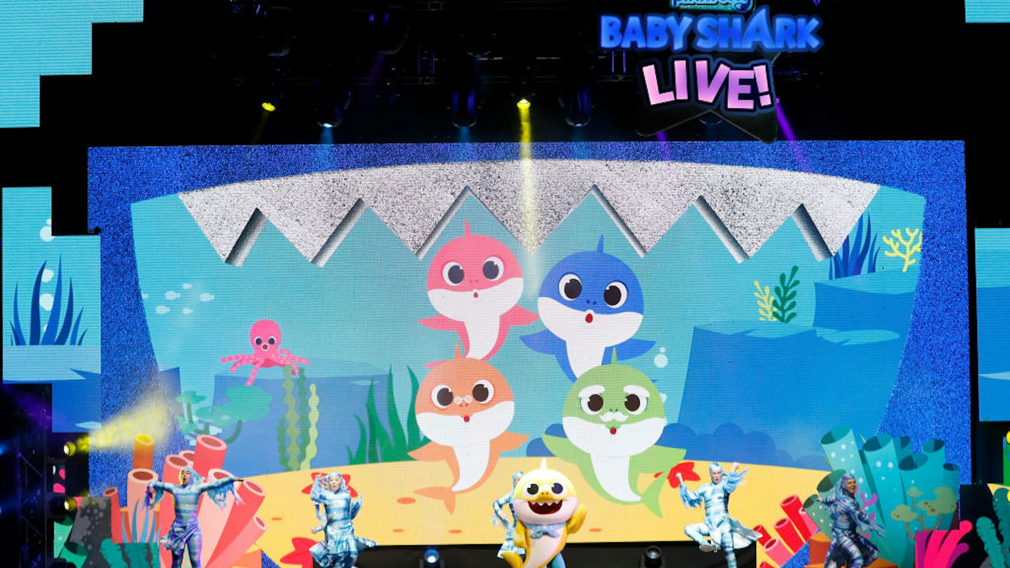 Baby Shark performs during "Pinkfong Baby Shark Live!" presented by Pinkfong at Kings Theatre on November 08, 2019 in Brooklyn, New York
