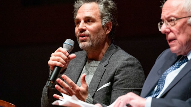Democratic presidential candidate Sen. Bernie Sanders (I-VT) and actor Mark Ruffalo participate in a roundtable discussion at the U.S. Capitol on strategies to combat the widespread contamination of America's drinking water on January 29, 2020 in Washington, DC.