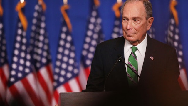 Former Democratic presidential candidate Mike Bloomberg addresses his staff and the media after announcing that he will be ending his campaign on March 04, 2020 in New York City.
