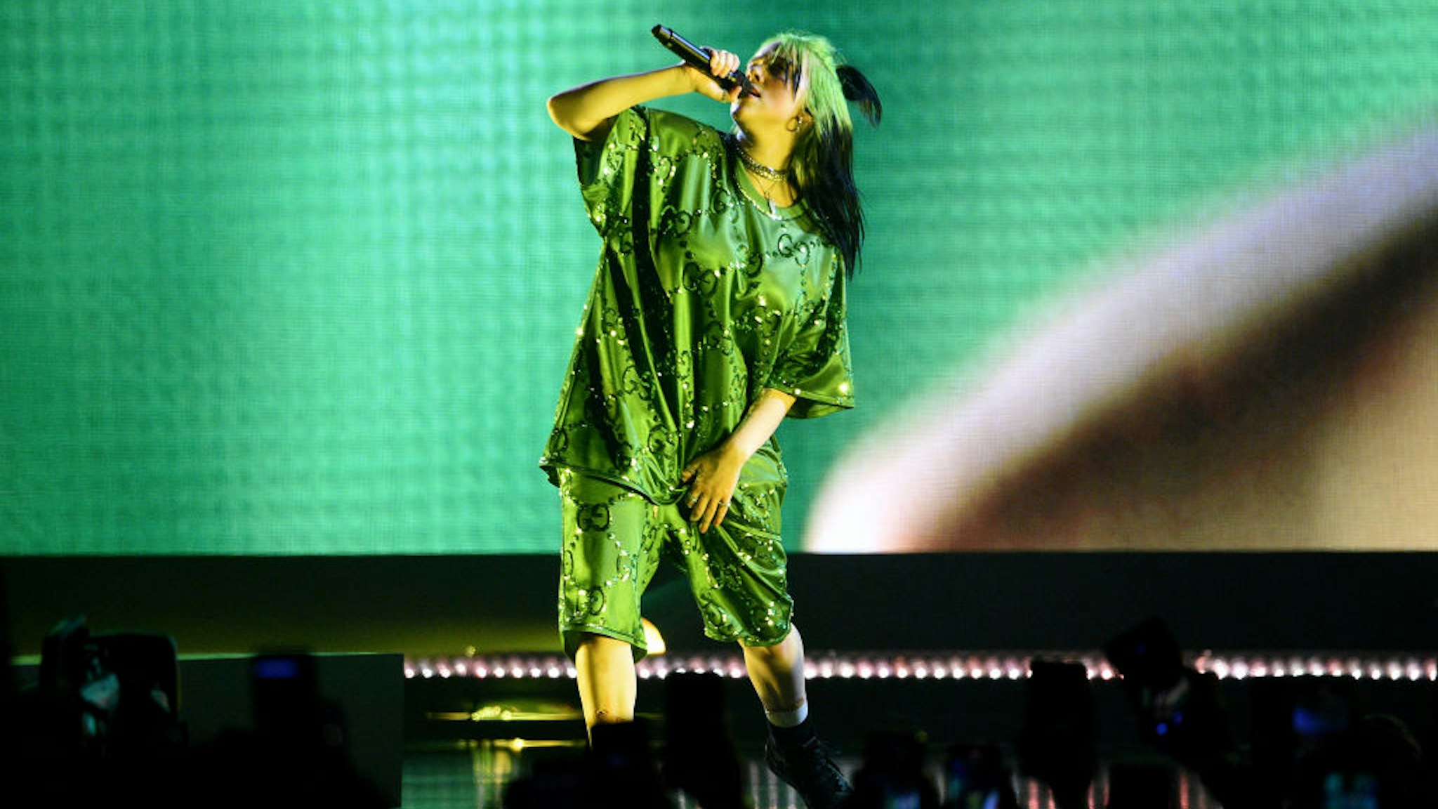 Billie Eilish performs live on stage at Billie Eilish "Where Do We Go?" World Tour Kick Off - Miami at American Airlines Arena on March 09, 2020 in Miami, Florida.