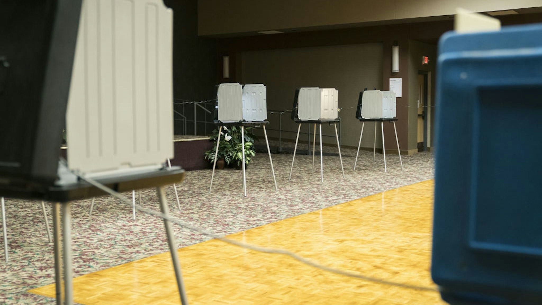 Voting booths sit empty at a polling location in Minneapolis, Minnesota, U.S., on Tuesday, Aug. 11, 2020.