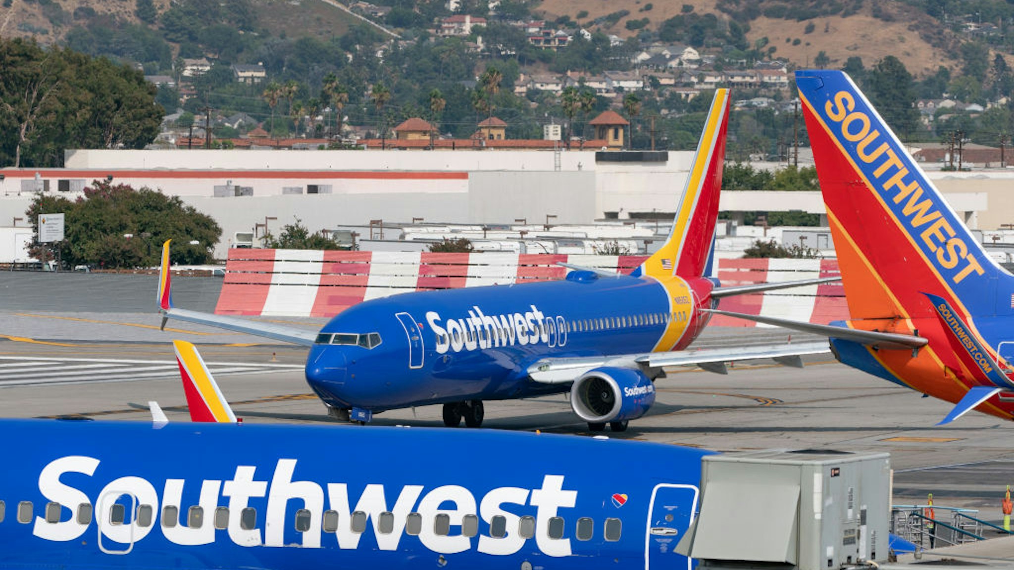 Southwest Airlines Boeing 737-800 takes off from Hollywood Burbank Airport on September 16, 2020 in Burbank, California.