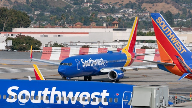 Southwest Airlines Boeing 737-800 takes off from Hollywood Burbank Airport on September 16, 2020 in Burbank, California.
