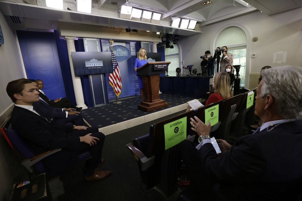 Kayleigh McEnany, White House press secretary, speaks during a news conference in the James S. Brady Press Briefing Room at the White House in Washington, D.C., U.S., on Thursday, Oct. 1, 2020.