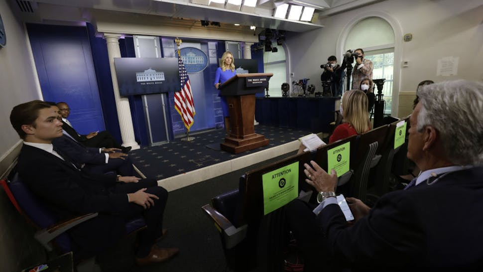 White House Press Secretary Kayleigh McEnany Holds Briefing Kayleigh McEnany, White House press secretary, speaks during a news conference in the James S. Brady Press Briefing Room at the White House in Washington, D.C., U.S., on Thursday, Oct. 1, 2020.