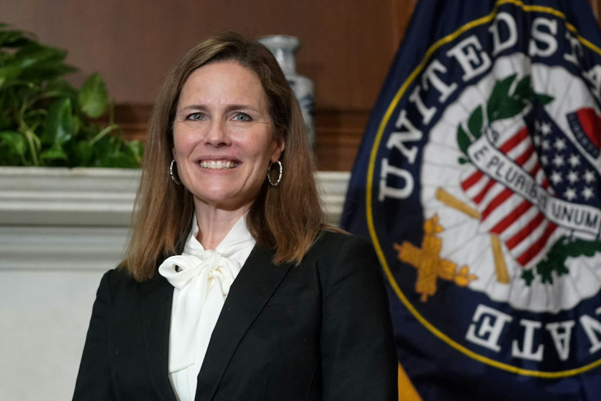 Seventh U.S. Circuit Court Judge Amy Coney Barrett, President Donald Trump's nominee for the U.S. Supreme Court, meets with Sen. Bill Cassidy (R-LA) as she prepares for her confirmation hearing, on Capitol Hill on October 1, 2020 in Washington, DC.