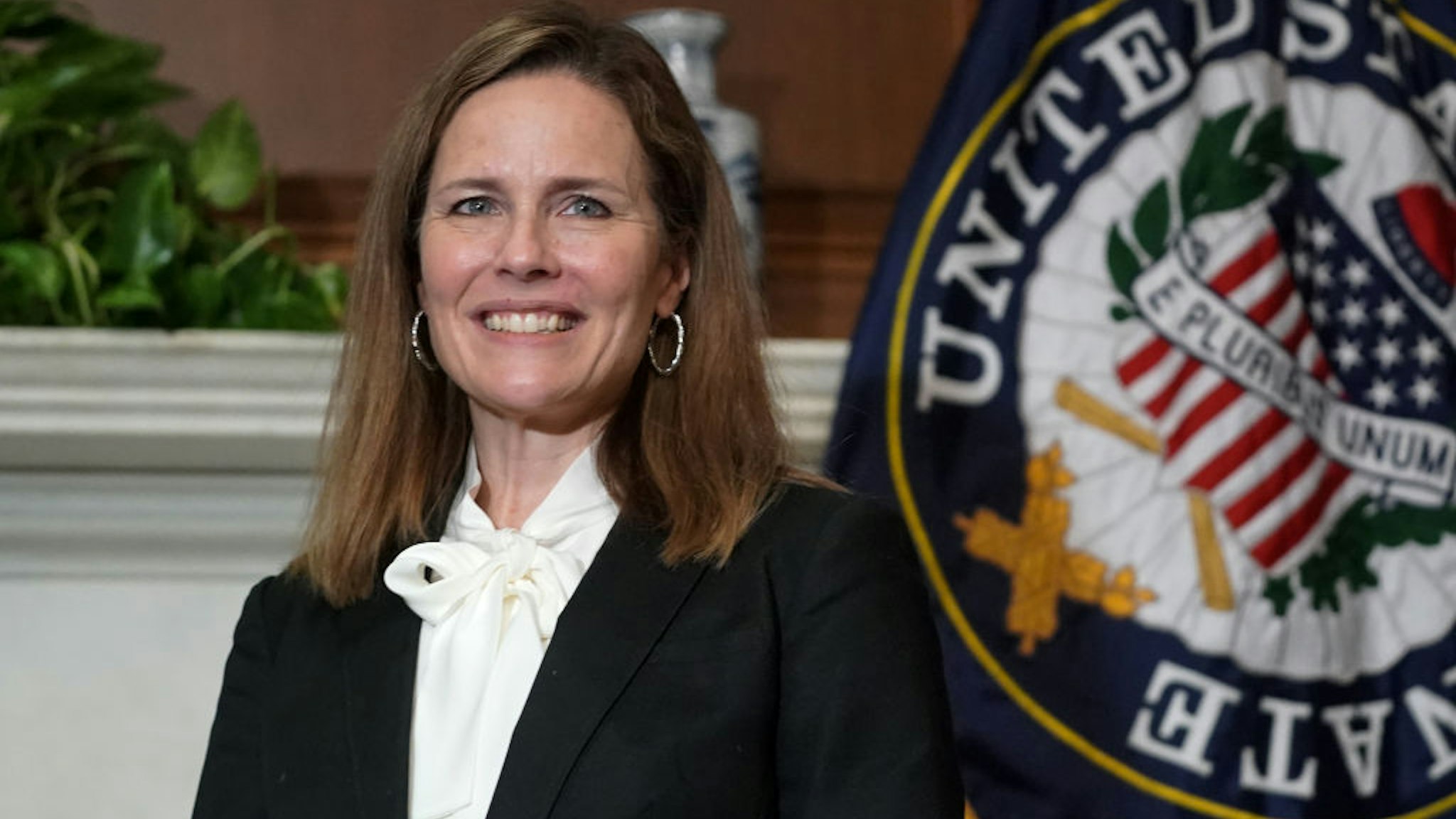 Seventh U.S. Circuit Court Judge Amy Coney Barrett, President Donald Trump's nominee for the U.S. Supreme Court, meets with Sen. Bill Cassidy (R-LA) as she prepares for her confirmation hearing, on Capitol Hill on October 1, 2020 in Washington, DC.