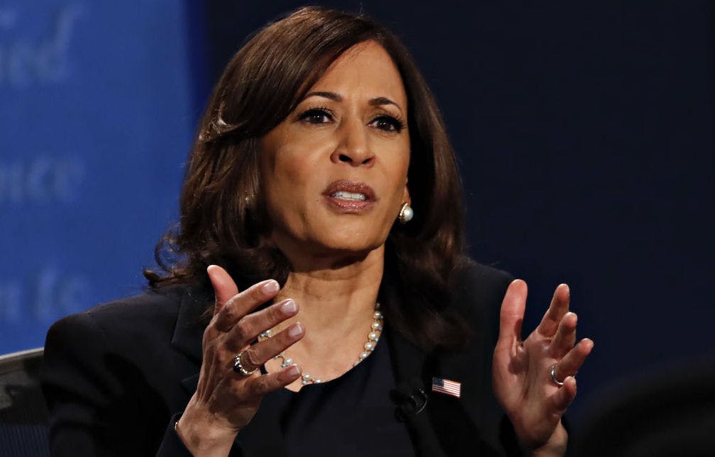 Senator Kamala Harris, Democratic vice presidential nominee, speaks during the U.S. vice presidential debate at the University of Utah in Salt Lake City, Utah, U.S., on Wednesday, Oct. 7, 2020.