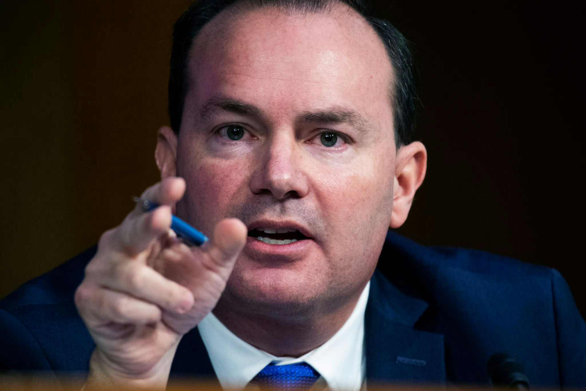 Sen. Mike Lee, R-Utah., questions Supreme Court justice nominee Amy Coney Barrett on the second day of her Senate Judiciary Committee confirmation hearing in Hart Senate Office Building on Tuesday, October 13, 2020.