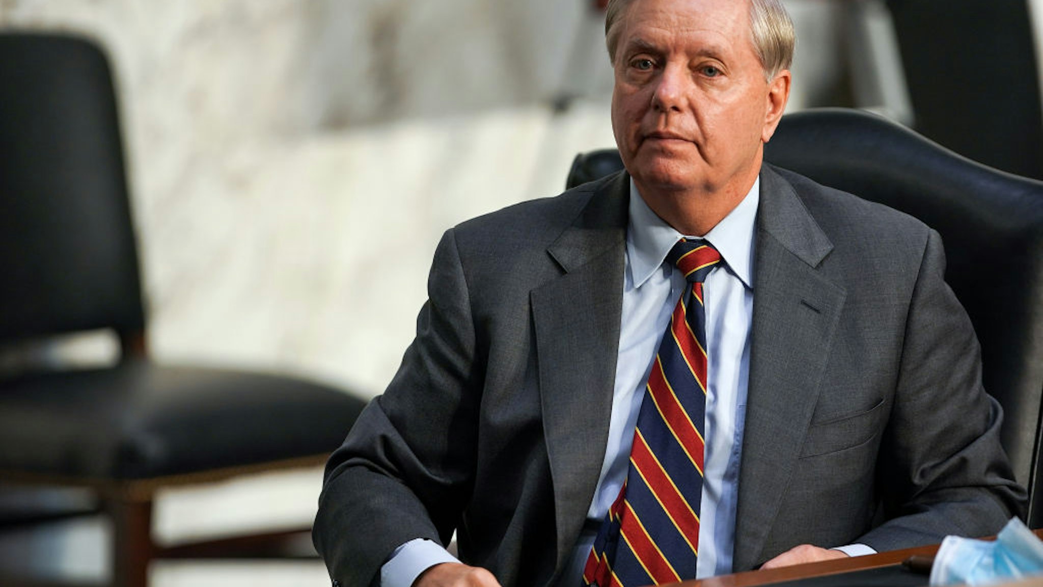 Lindsey Graham (R-SC) is seen during the Senate Judiciary Committee on the second day of Amy Coney Barrett’s Supreme Court confirmation hearing on Capitol Hill on October 13, 2020 in Washington, DC.
