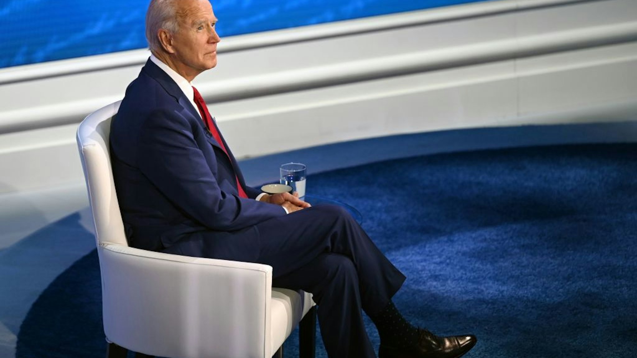 Democratic Presidential candidate and former US Vice President Joe Biden participates in an ABC News town hall event at the National Constitution Center in Philadelphia on October 15, 2020.