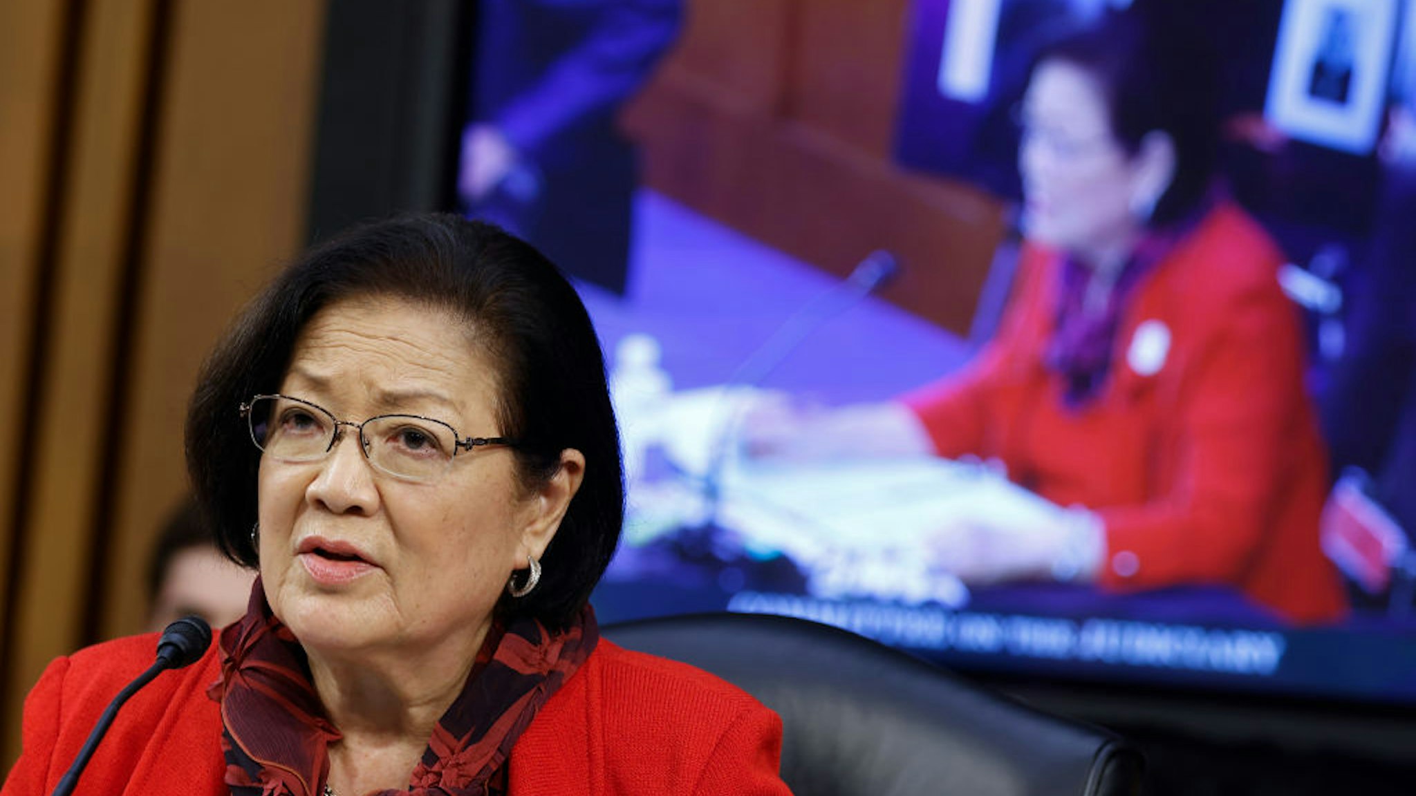 WASHINGTON, DC - OCTOBER 13: Senator Mazie Hirono (D-HI), speaks during the Senate Judiciary Committee confirmation hearing for Supreme Court nominee Judge Amy Coney Barrett on Capitol Hill on October 13, 2020 in Washington, DC. Barrett was nominated by President Donald Trump to fill the vacancy left by Justice Ruth Bader Ginsburg who passed away in September. (Photo by Samuel Corum/Getty Images)