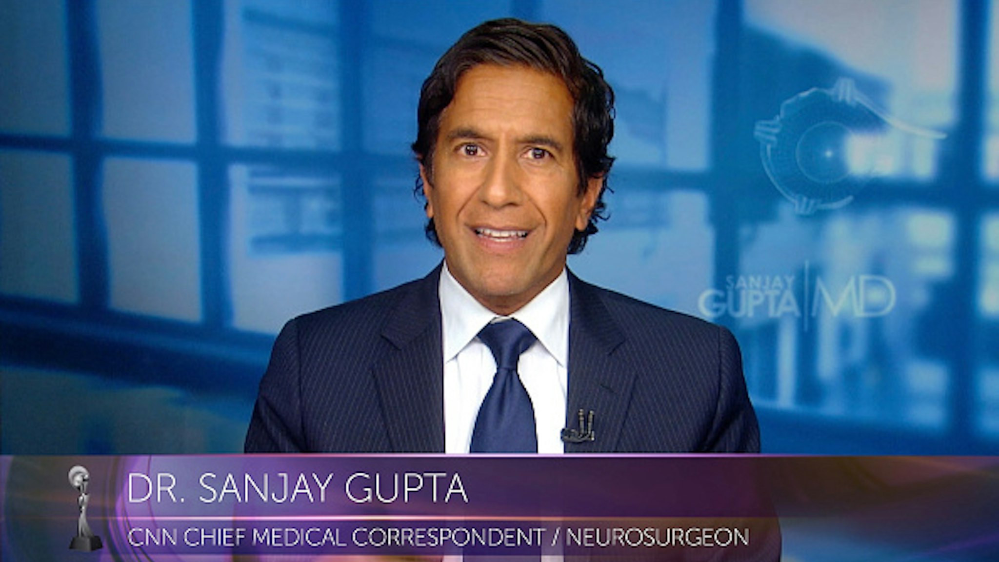 VARIOUS CITIES - SEPTEMBER 10: In this screengrab, Sanjay Gupta honors Frontline COVID-19 and BLM reporters at the 45th Anniversary Gracie Awards on September 10, 2020.