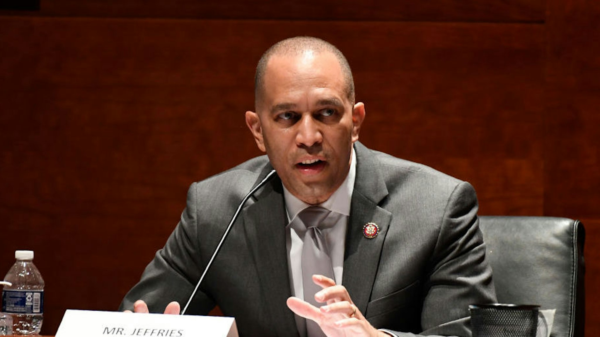 WASHINGTON, DC - JUNE 24: Rep. Hakeem Jeffries (D-NY) speaks during a House Judiciary Committee hearing on oversight of the Justice Department and a probe into the politicization of the department under Attorney General William Barr on Capitol Hill, June 24, 2020 in Washington, DC.