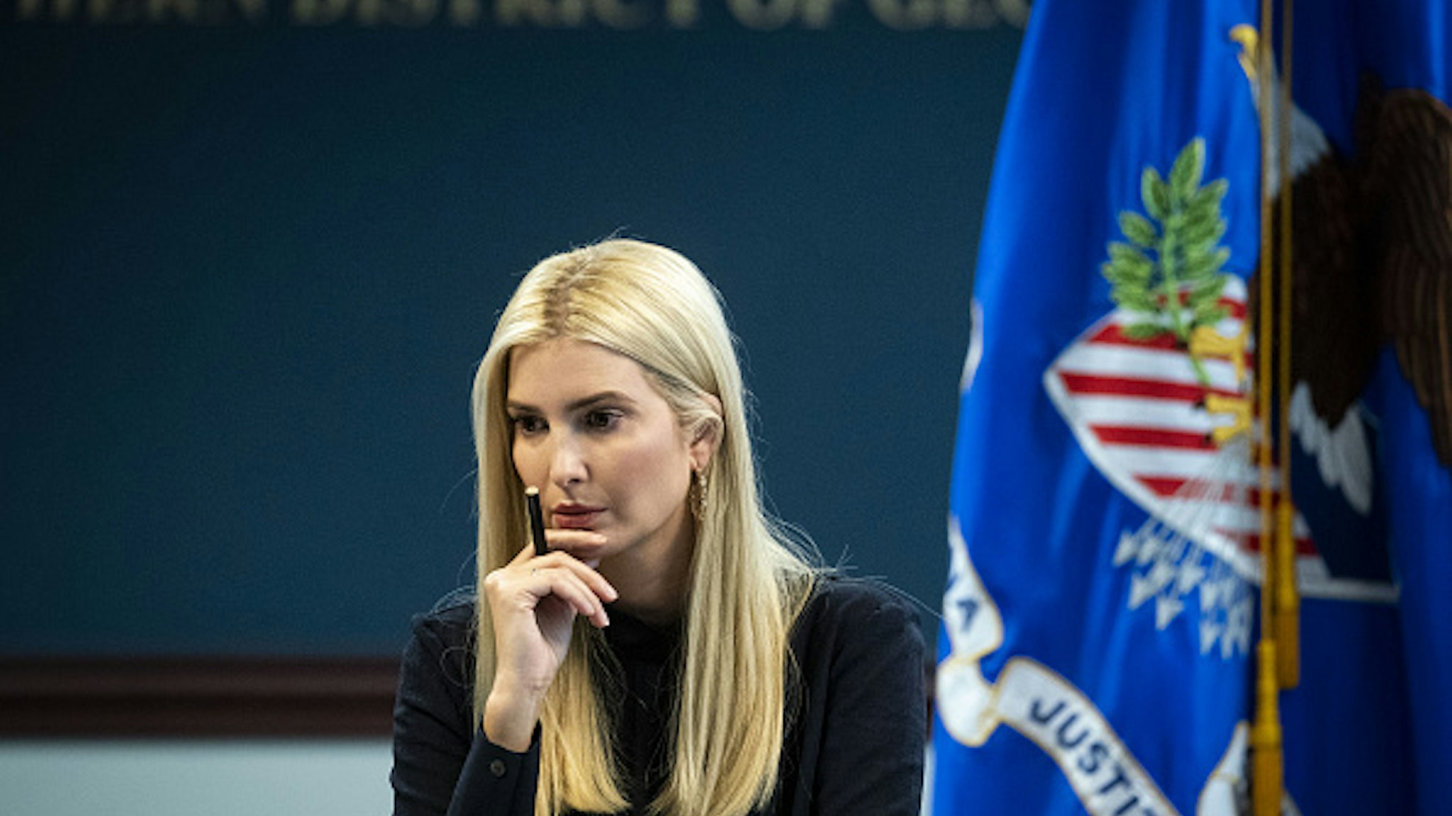 Ivanka Trump, assistant to U.S. President Donald Trump, listens during a roundtable discussion with William Barr, U.S. attorney general, federal, state, and local officials, not pictured, at the U.S. Attorney's Office in Atlanta, Georgia, U.S., on Monday, Sept. 21, 2020. Barr said the federal government is awarding more than $100 million in grants to target human trafficking. The money will go to task forces combatting human trafficking, to victim services and victim housing, reports the Associated Press.
