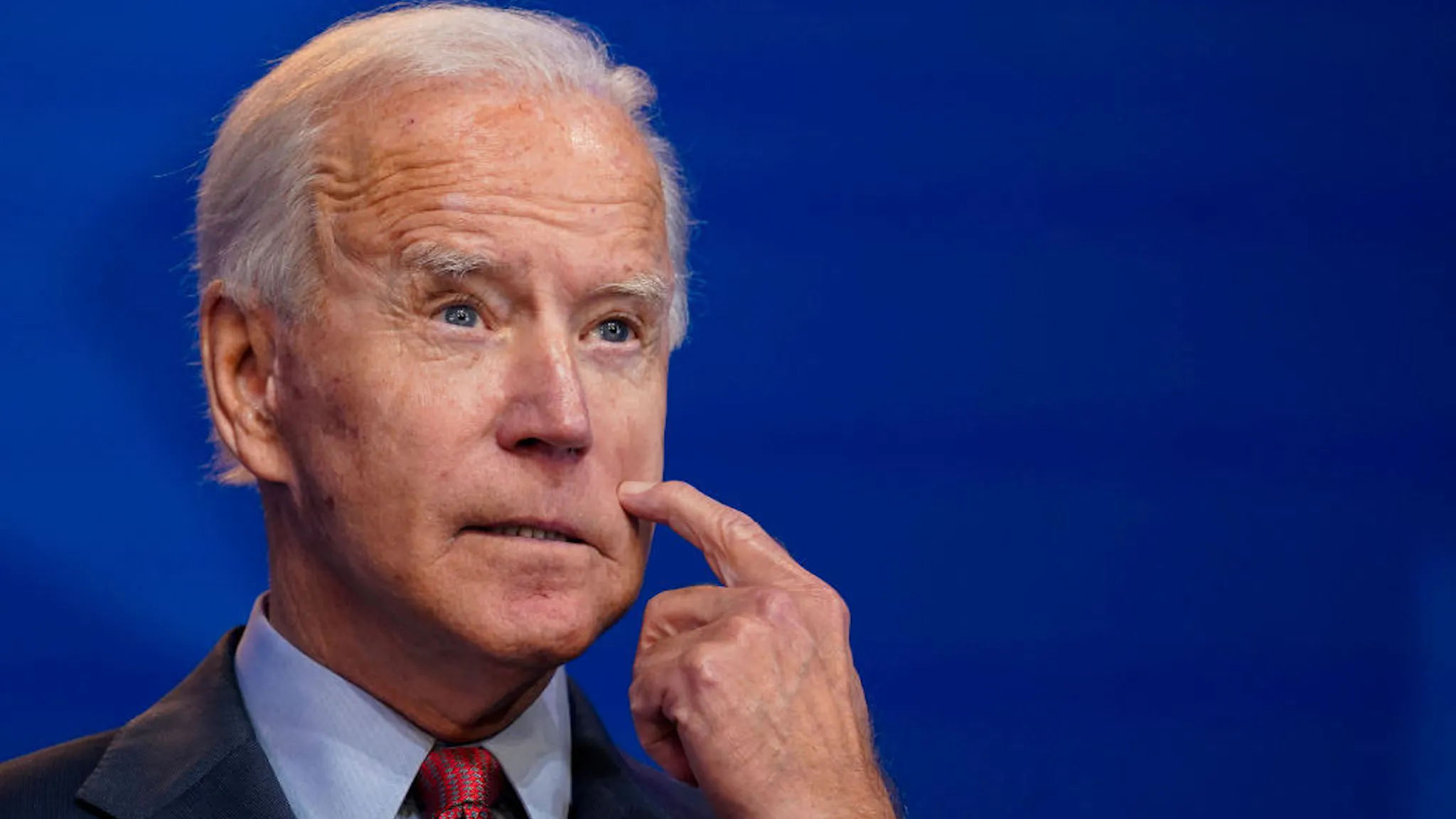 Joe Biden WILMINGTON, DE - OCTOBER 28: Democratic presidential nominee Joe Biden delivers remarks about the Affordable Care Act and COVID-19 after attending a virtual coronavirus briefing with medical experts at The Queen theater on October 28, 2020 in Wilmington, Delaware. Participants in the briefing include former U.S. Surgeon General Dr. Vivek Murthy, Director for Science in the Public Interest Dr. David Kessler, New York University professor Dr. Celine Grounder, and Yale University professor of medicine Dr. Marcella Nunez-Smith. (Photo by Drew Angerer/Getty Images)