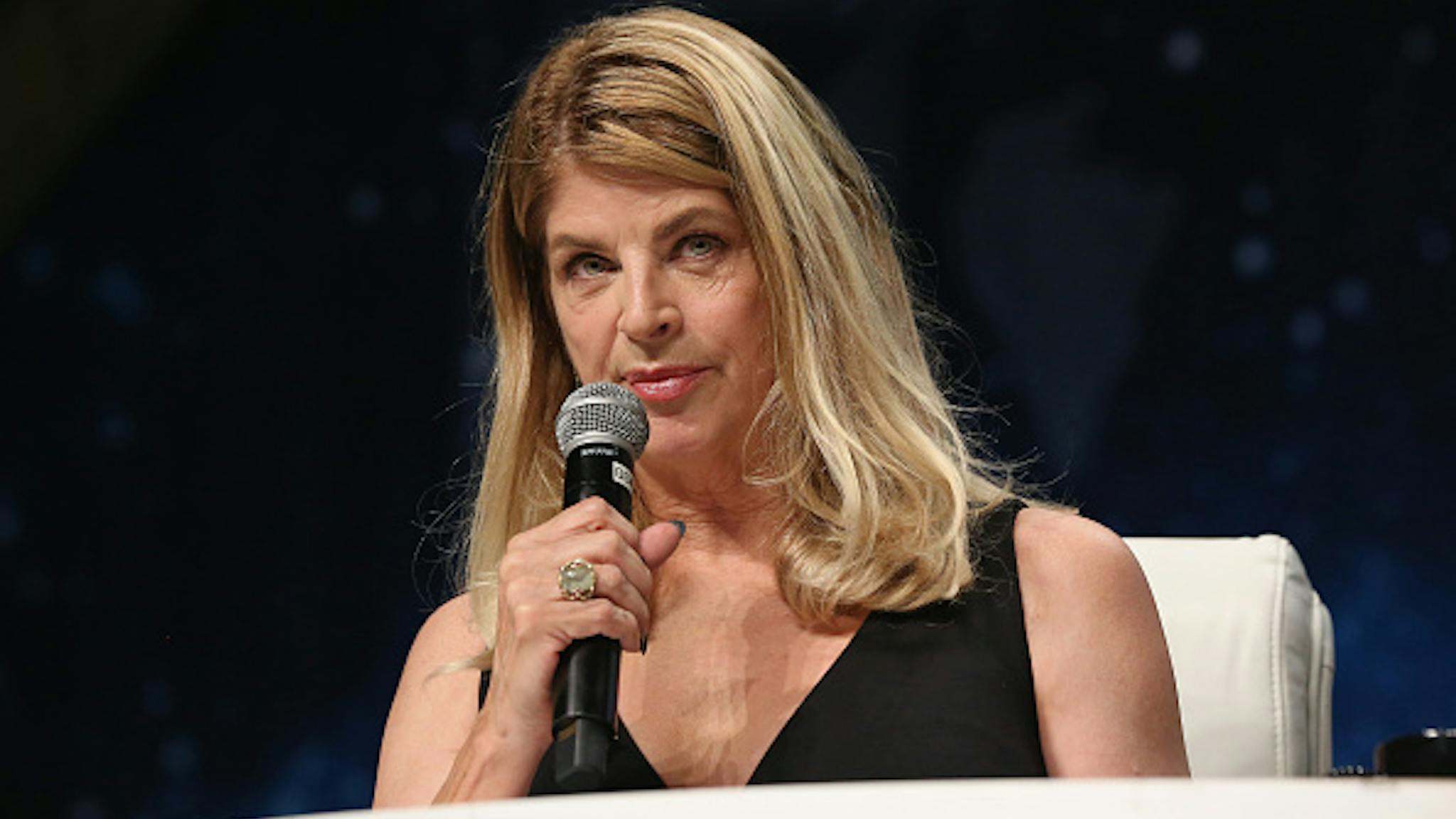 15th Annual Official Star Trek Convention LAS VEGAS, NV - AUGUST 05: Actress Kirstie Alley speaks during the 15th annual official Star Trek convention at the Rio Hotel & Casino on August 5, 2016 in Las Vegas, Nevada.