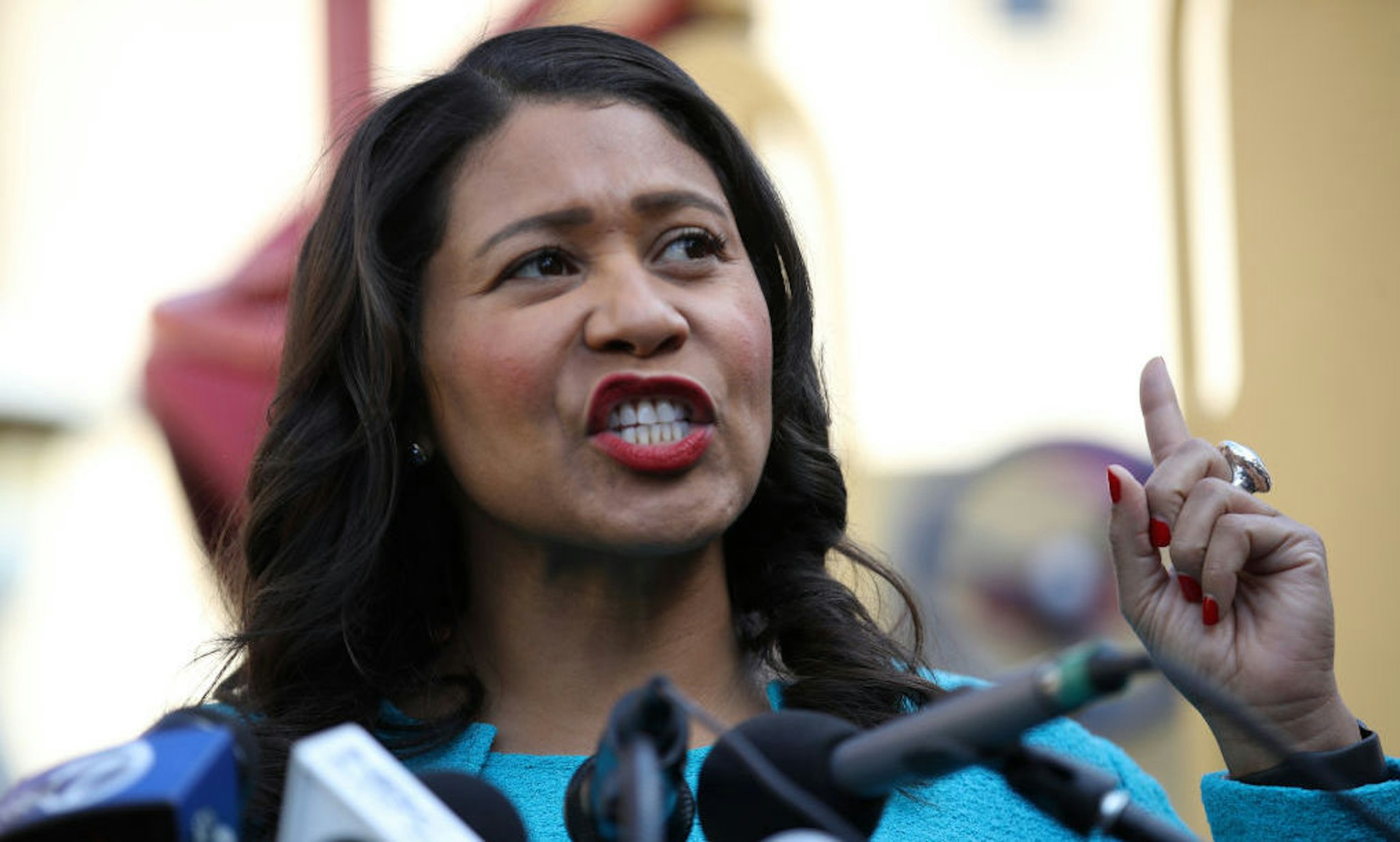 SAN FRANCISCO, CALIFORNIA - NOVEMBER 21: San Francisco mayor London Breed speaks during a press conference at Hamilton Families on November 21, 2019 in San Francisco, California. YouTube CEO Susan Wojcicki and her husband Dennis Troper joined Breed and Google.org representatives to announce that they would be donating a combined $1.35 million to Hamilton Families, a San Francisco based non-profit that provides long-term housing solutions to homeless families.
