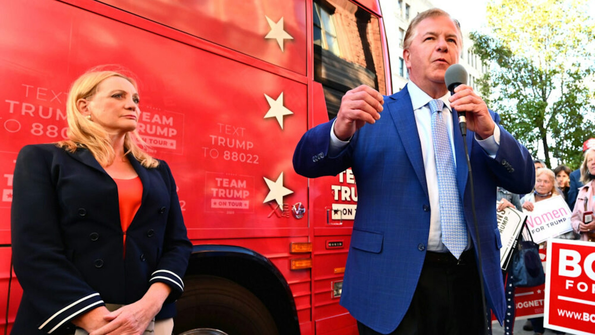 Republican celebrities Mark and Patricia McCloskey visit the republican HQ with Team Trump Bus on September 30, 2020 in Scranton, Pennsylvania.