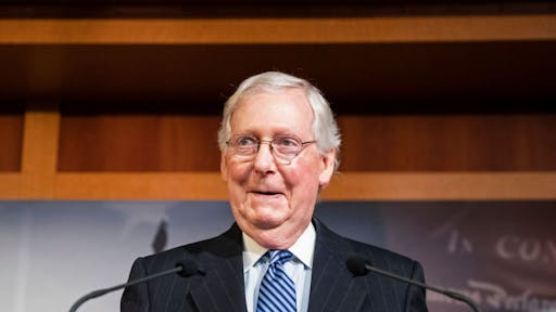 Senate Votes On Final Verdict In Impeachment Trial Of President Donald Trump WASHINGTON, DC - FEBRUARY 05: Senate Majority Leader Mitch McConnell (R-KY) holds a press conference after the Senate voted to acquit President Donald Trump on the two articles of impeachment brought by the House of Representatives to the Senate for trial on Capitol Hill on February 5, 2020 in Washington, DC. After the House impeached Trump last year, the Senate voted today on whether to acquit or convict the President on two articles of impeachment as the trial concludes.
