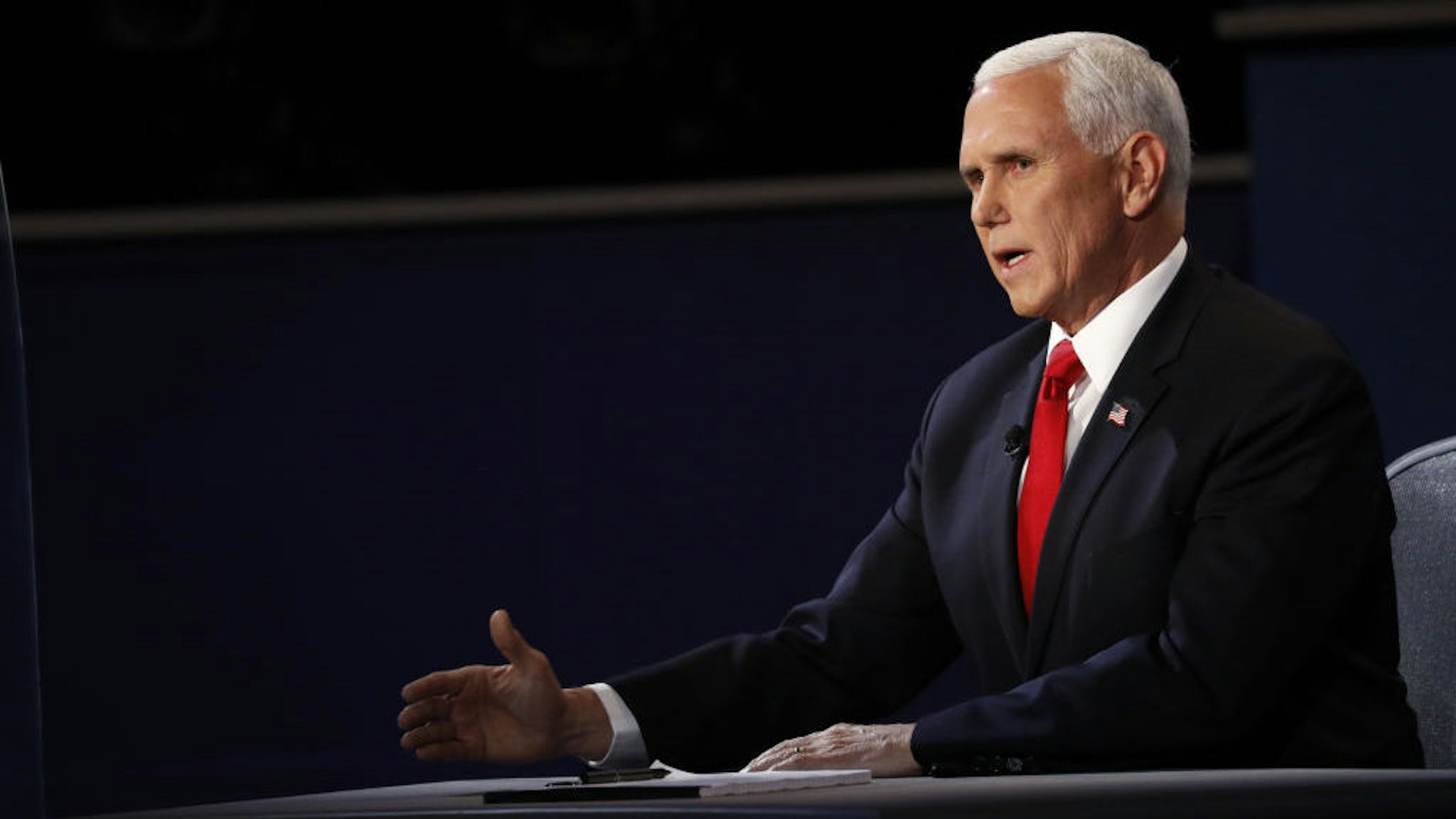U.S. Vice President Mike Pence speaks during the U.S. vice presidential debate at the University of Utah in Salt Lake City, Utah, U.S., on Wednesday, Oct. 7, 2020. Pence and Harris face off in their first and only debate less than a month before the election, with coronavirus adding a sudden twist to the event. Photographer: Kim Raff/Bloomberg
