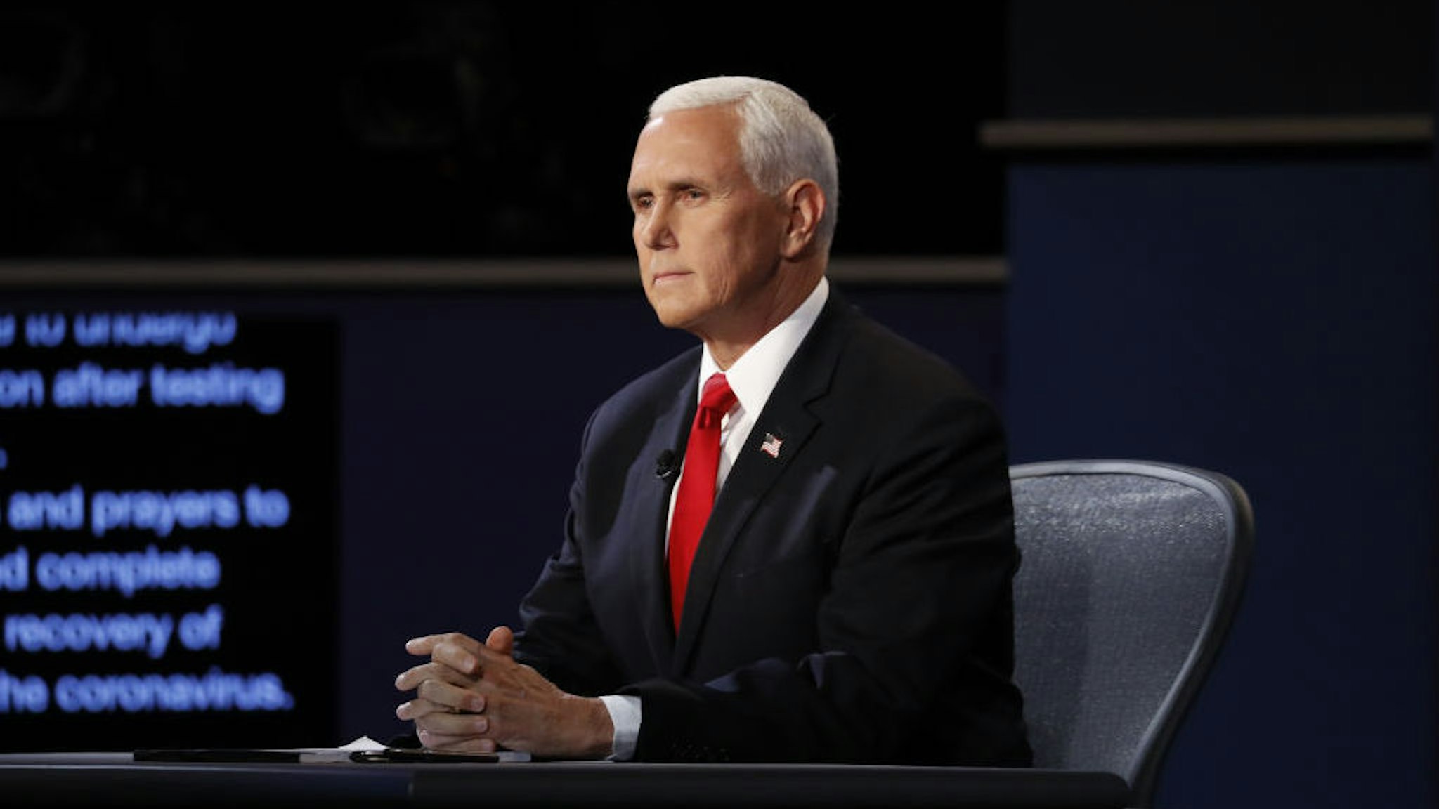 U.S. Vice President Mike Pence waits to begin the U.S. vice presidential debate at the University of Utah in Salt Lake City, Utah, U.S., on Wednesday, Oct. 7, 2020. Pence and Harris face off in their first and only debate less than a month before the election, with coronavirus adding a sudden twist to the event. Photographer: Kim Raff/Bloomberg