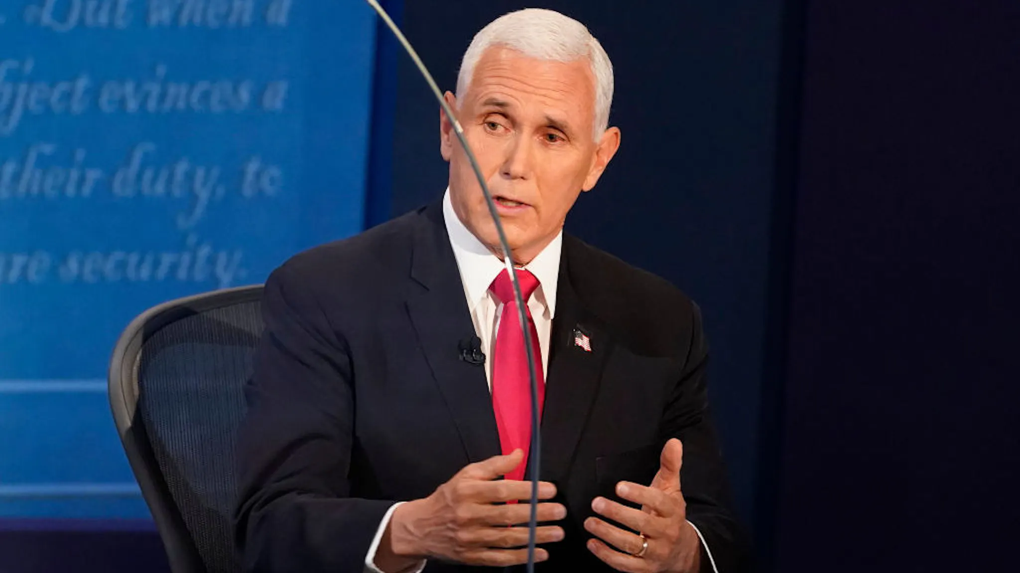 Mike Pence SALT LAKE CITY, UTAH - OCTOBER 07: U.S. Vice President Mike Pence debates Democratic vice presidential nominee Sen. Kamala Harris (D-CA) at the University of Utah on October 7, 2020 in Salt Lake City, Utah. This is the only scheduled debate between the two before the general election on November 3. (Photo by Morry Gash-Pool/Getty Images)