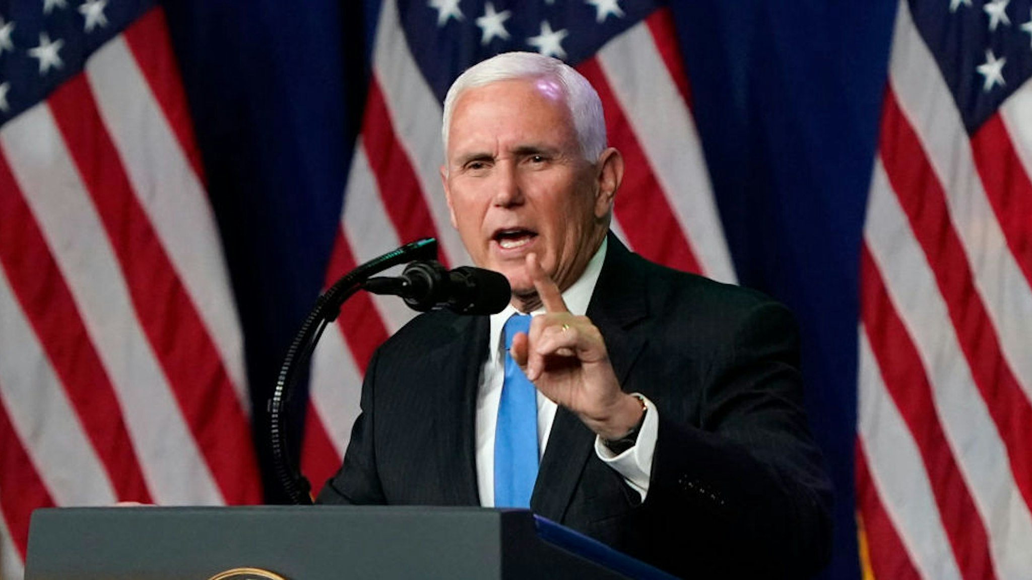 CHARLOTTE, NORTH CAROLINA - AUGUST 24: Vice President Mike Pence speaks on the first day of the Republican National Convention at the Charlotte Convention Center on August 24, 2020 in Charlotte, North Carolina. The four-day event is themed "Honoring the Great American Story."