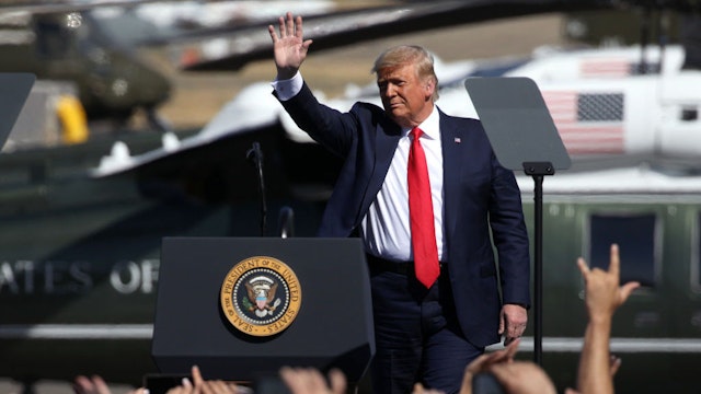 PRESCOTT, AZ - OCTOBER 19: U.S. President Donald Trump arrives at a “Make America Great Again” campaign rally on October 19, 2020 in Prescott, Arizona. With almost two weeks to go before the November election, President Trump is back on the campaign trail with multiple daily events as he continues to campaign against Democratic presidential nominee Joe Biden. (Photo by Caitlin O'Hara/Getty Images)